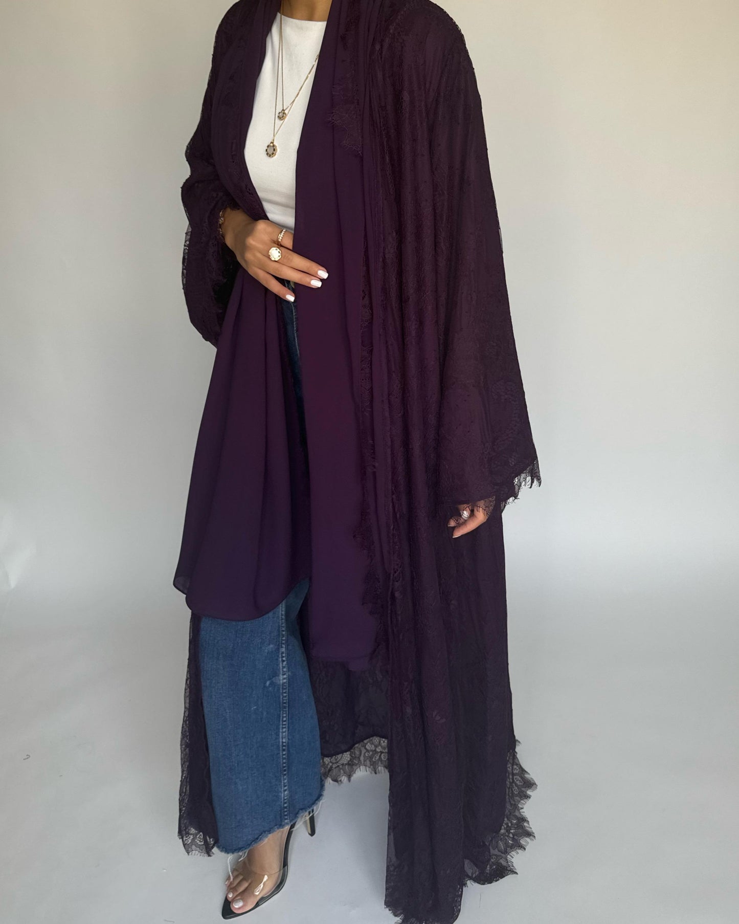 A437 - Dark Purple Lace Summery Abaya