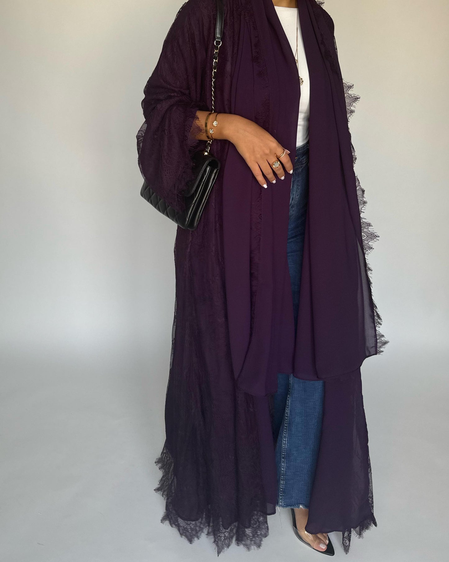 A437 - Dark Purple Lace Summery Abaya