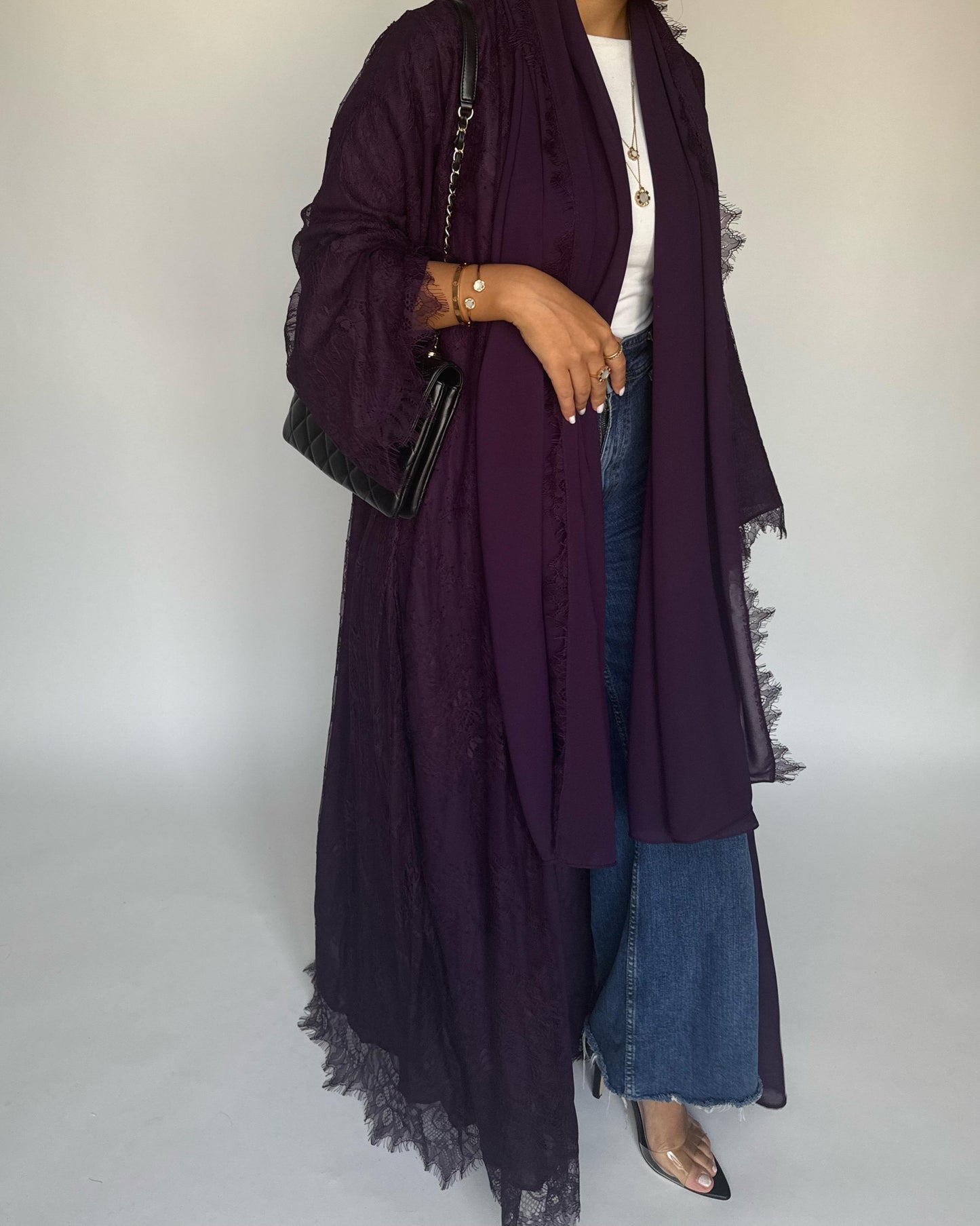 A437 - Dark Purple Lace Summery Abaya