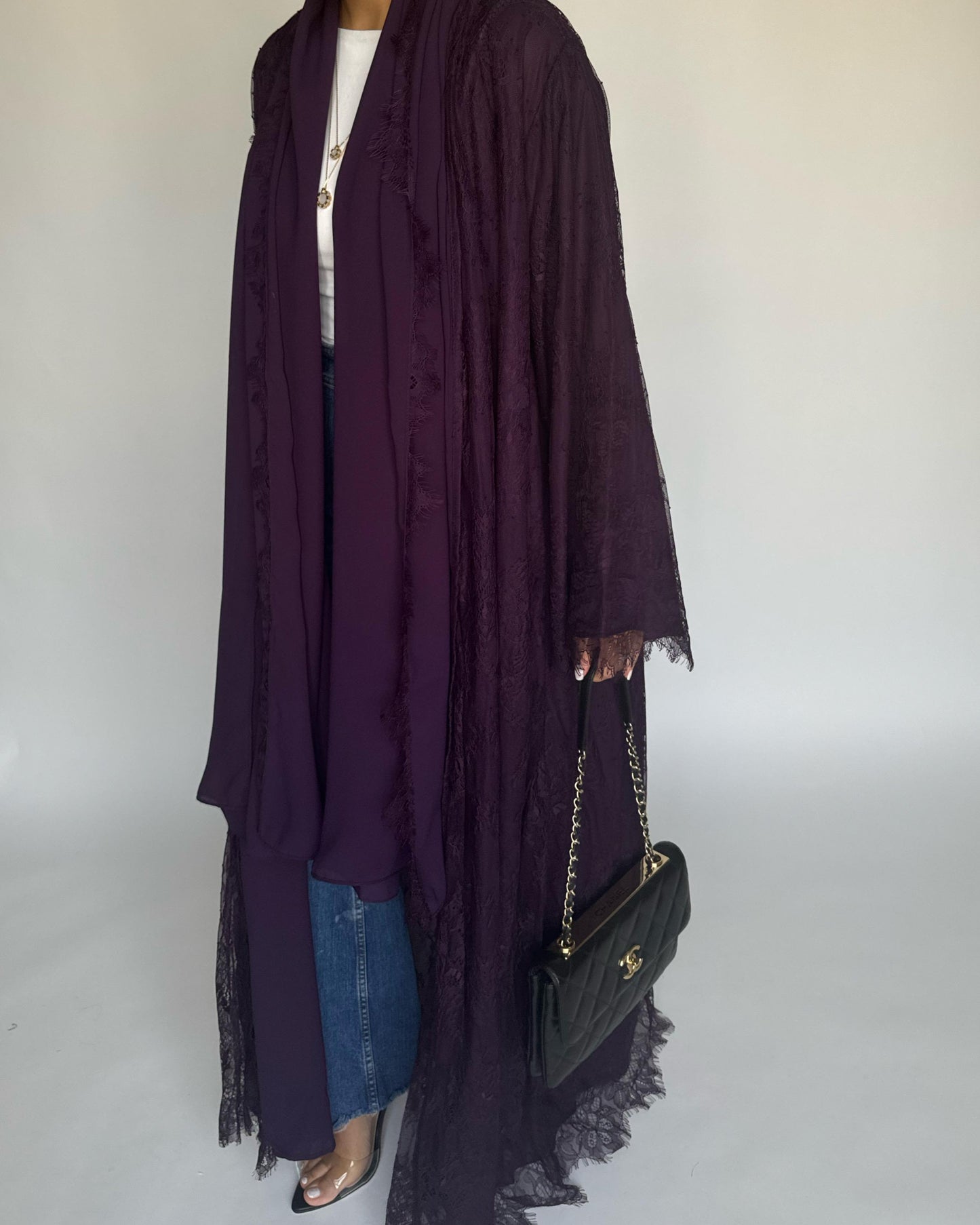 A437 - Dark Purple Lace Summery Abaya