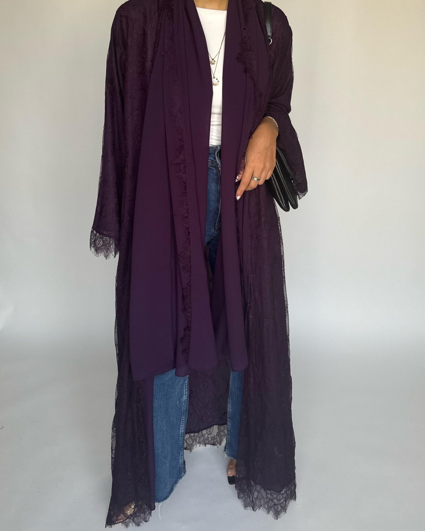 A437 - Dark Purple Lace Summery Abaya