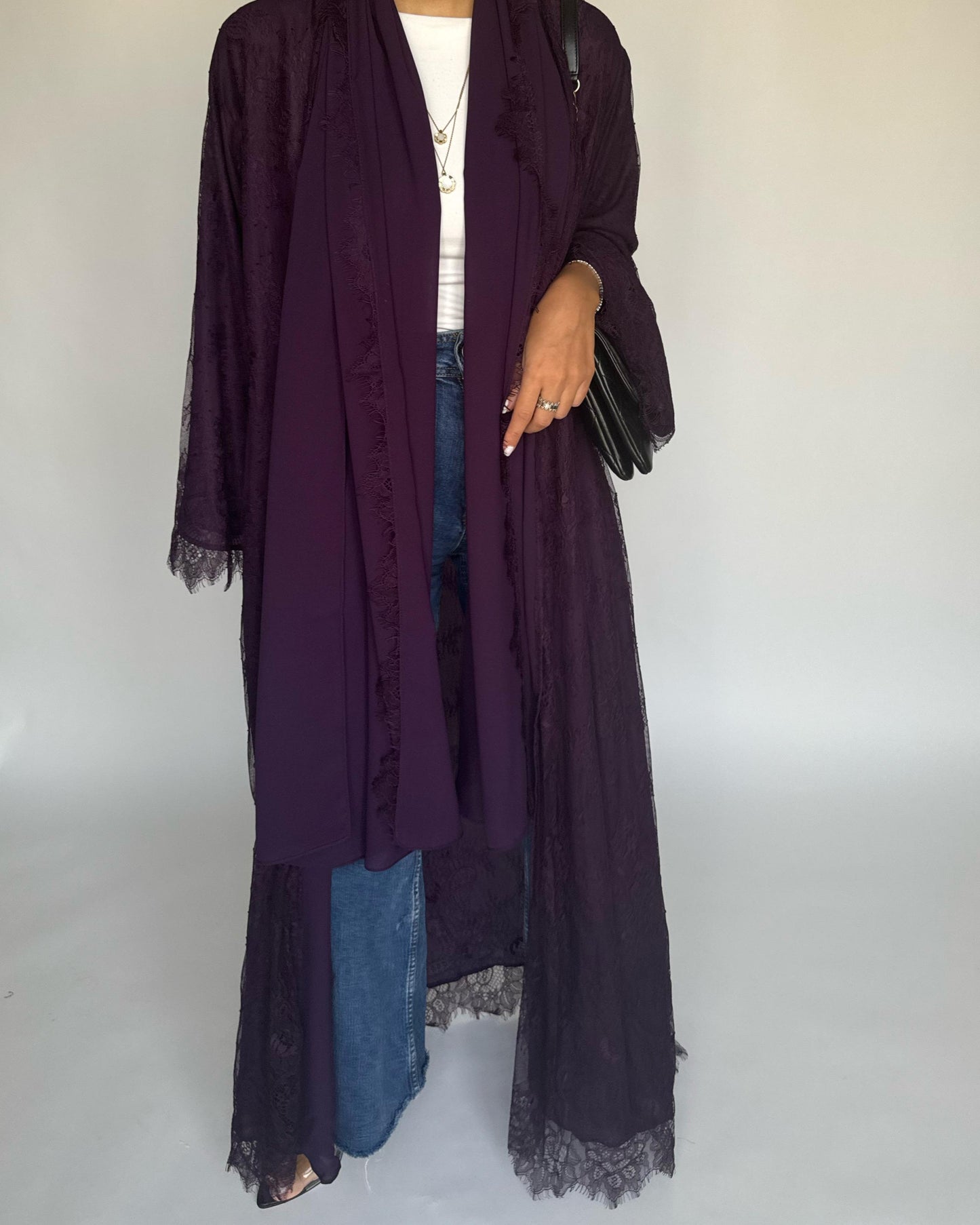 A437 - Dark Purple Lace Summery Abaya