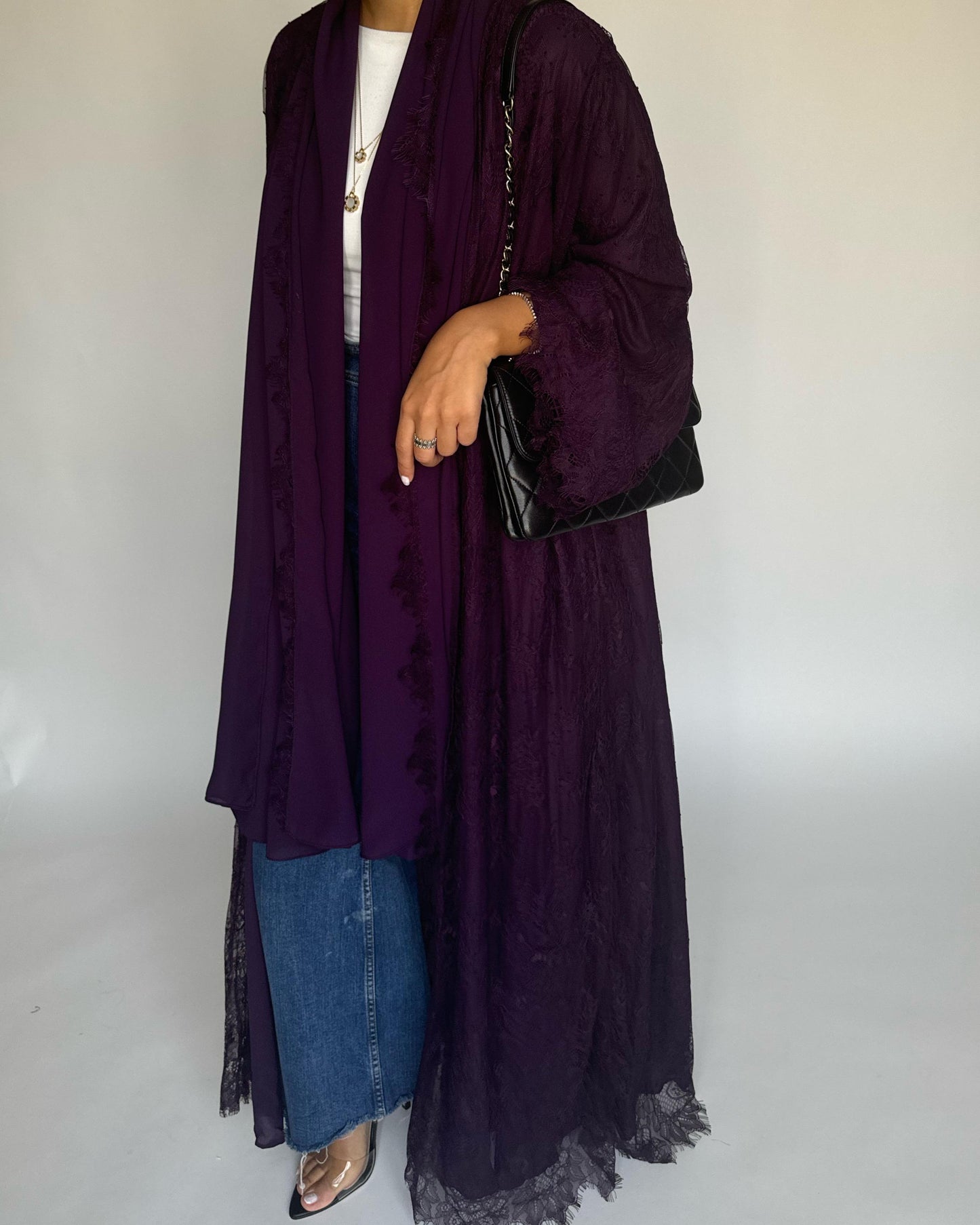A437 - Dark Purple Lace Summery Abaya