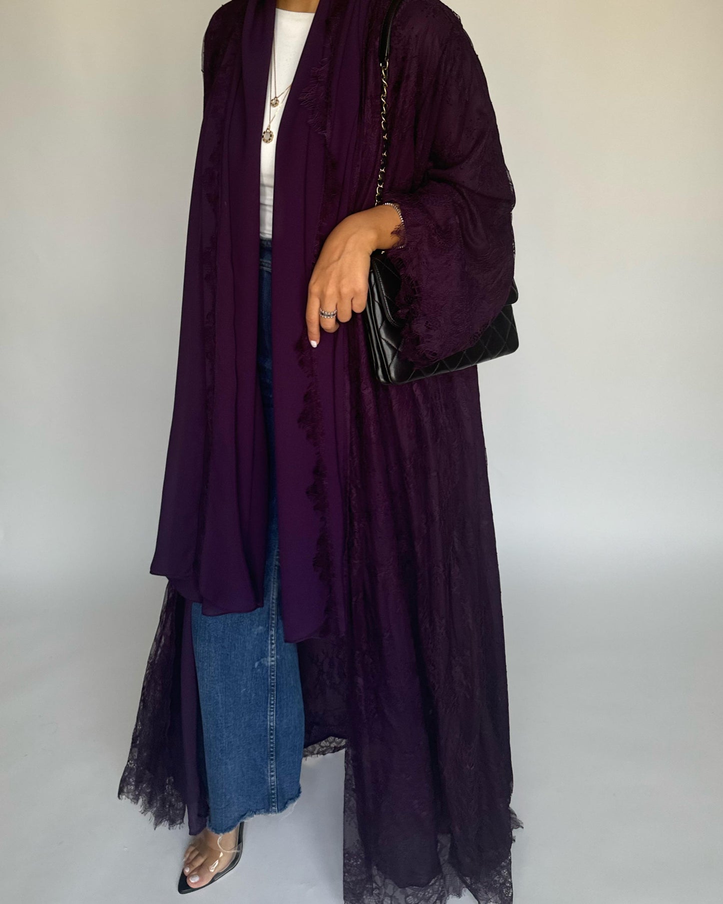 A437 - Dark Purple Lace Summery Abaya