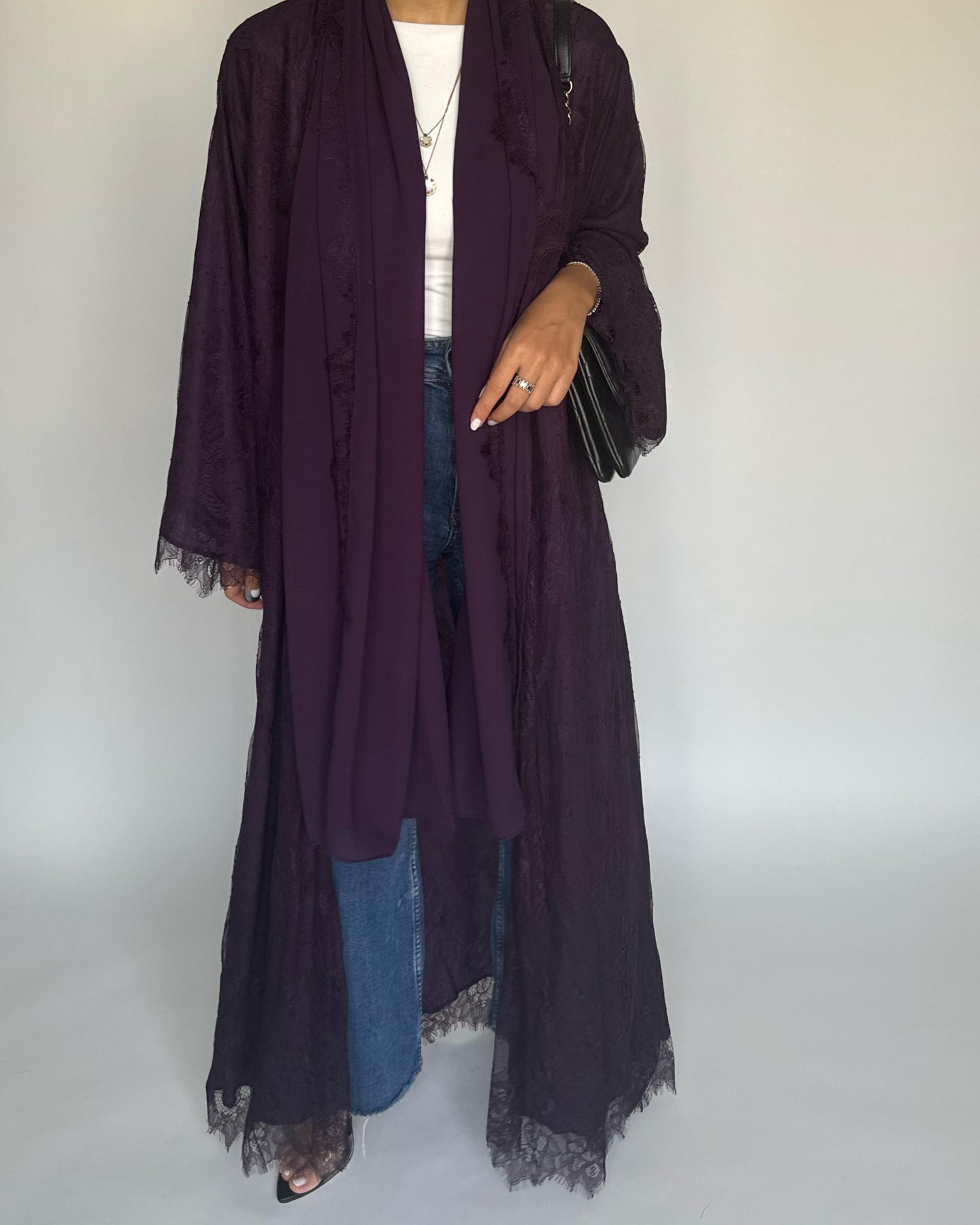 A437 - Dark Purple Lace Summery Abaya