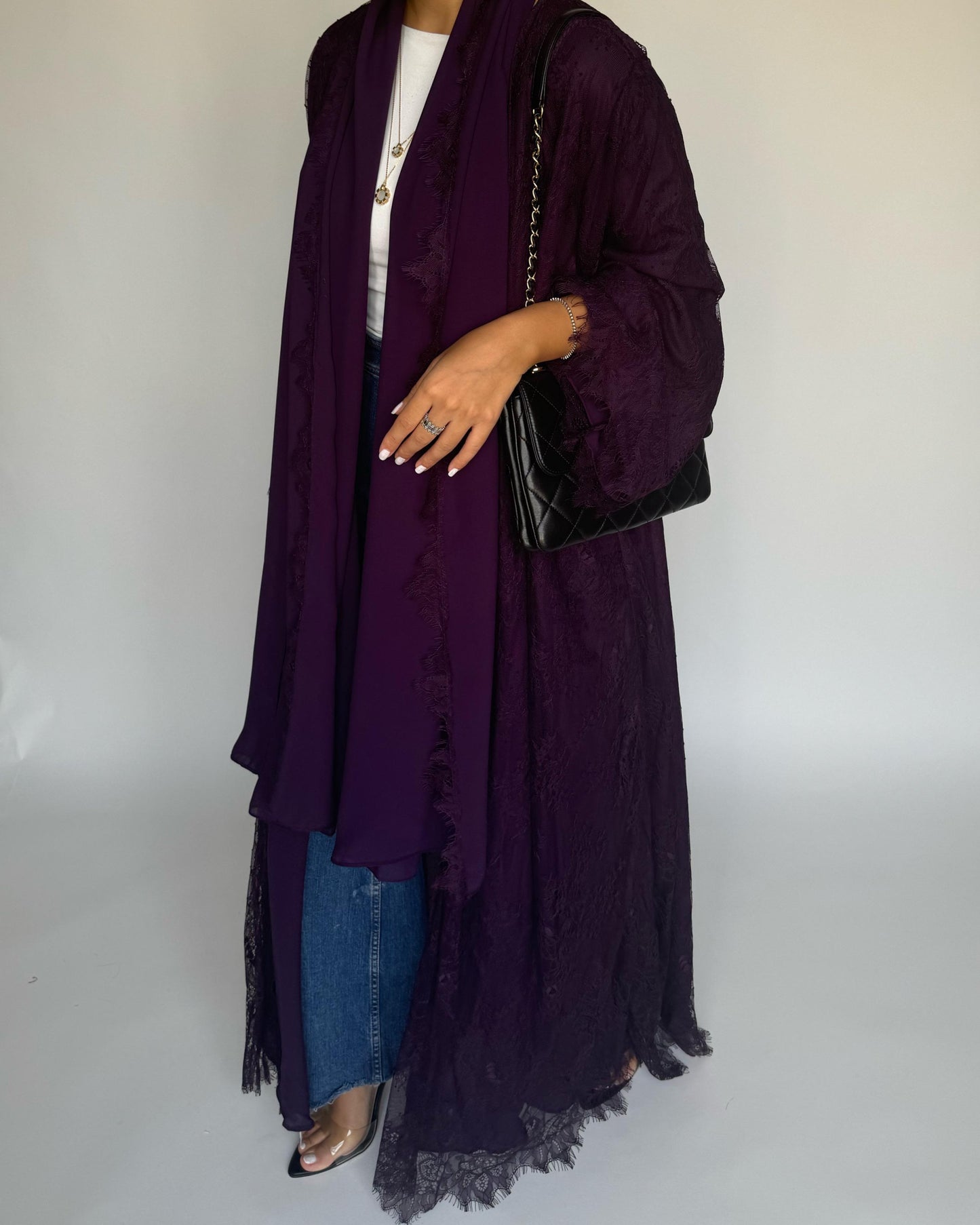 A437 - Dark Purple Lace Summery Abaya