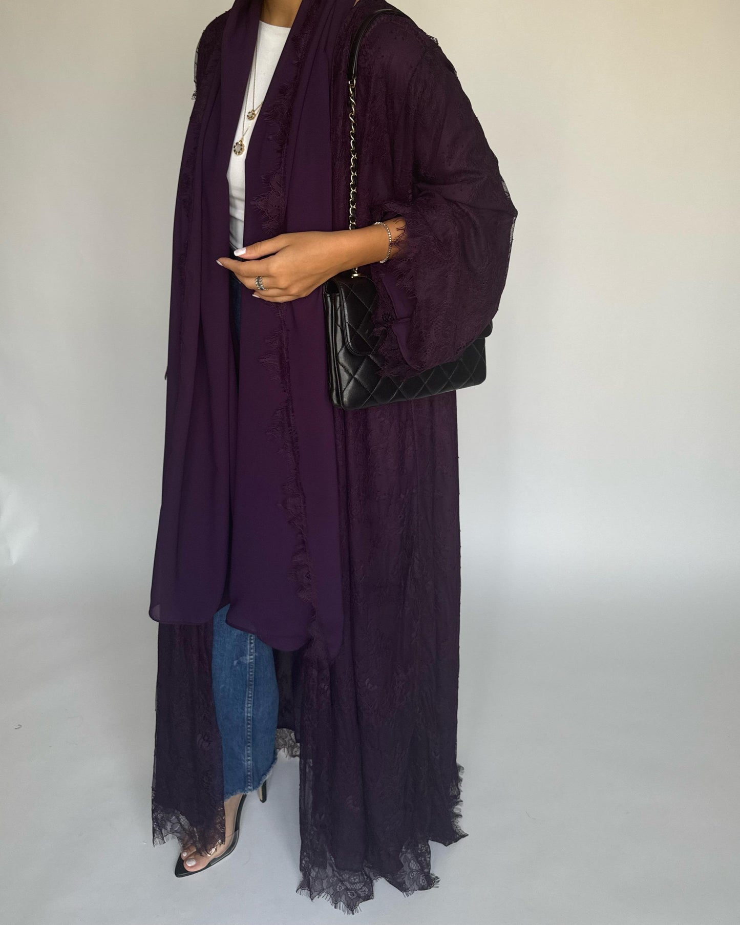 A437 - Dark Purple Lace Summery Abaya