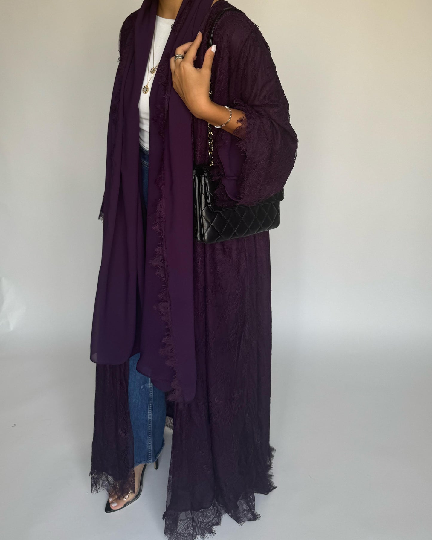 A437 - Dark Purple Lace Summery Abaya