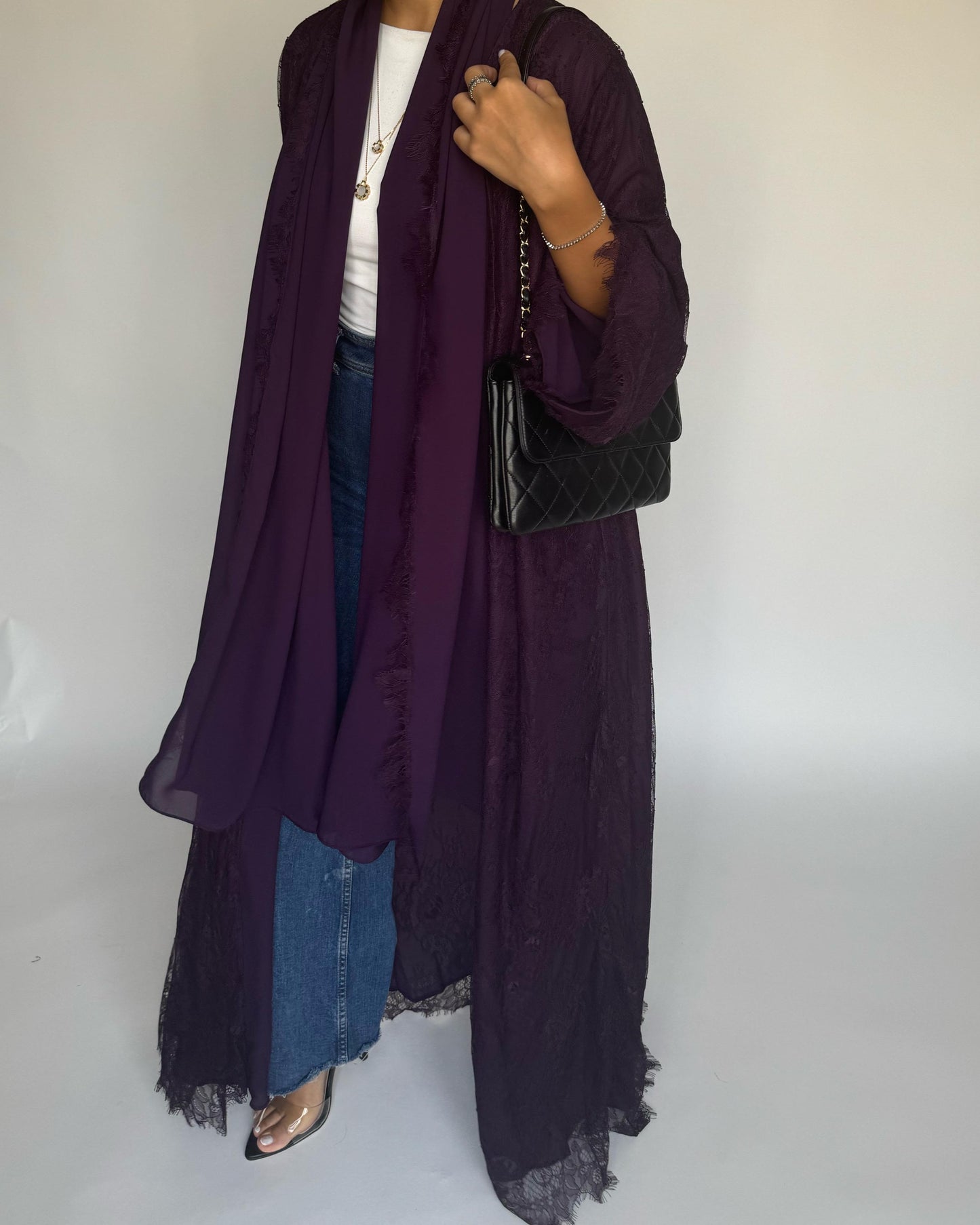A437 - Dark Purple Lace Summery Abaya