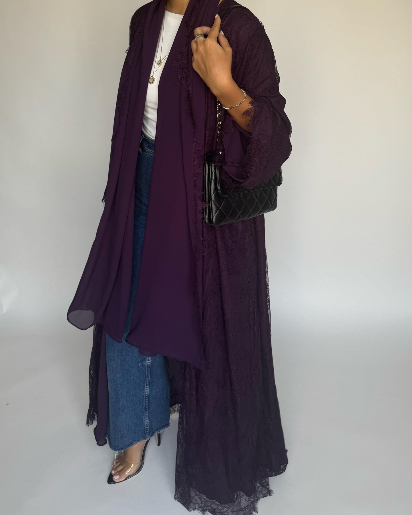 A437 - Dark Purple Lace Summery Abaya