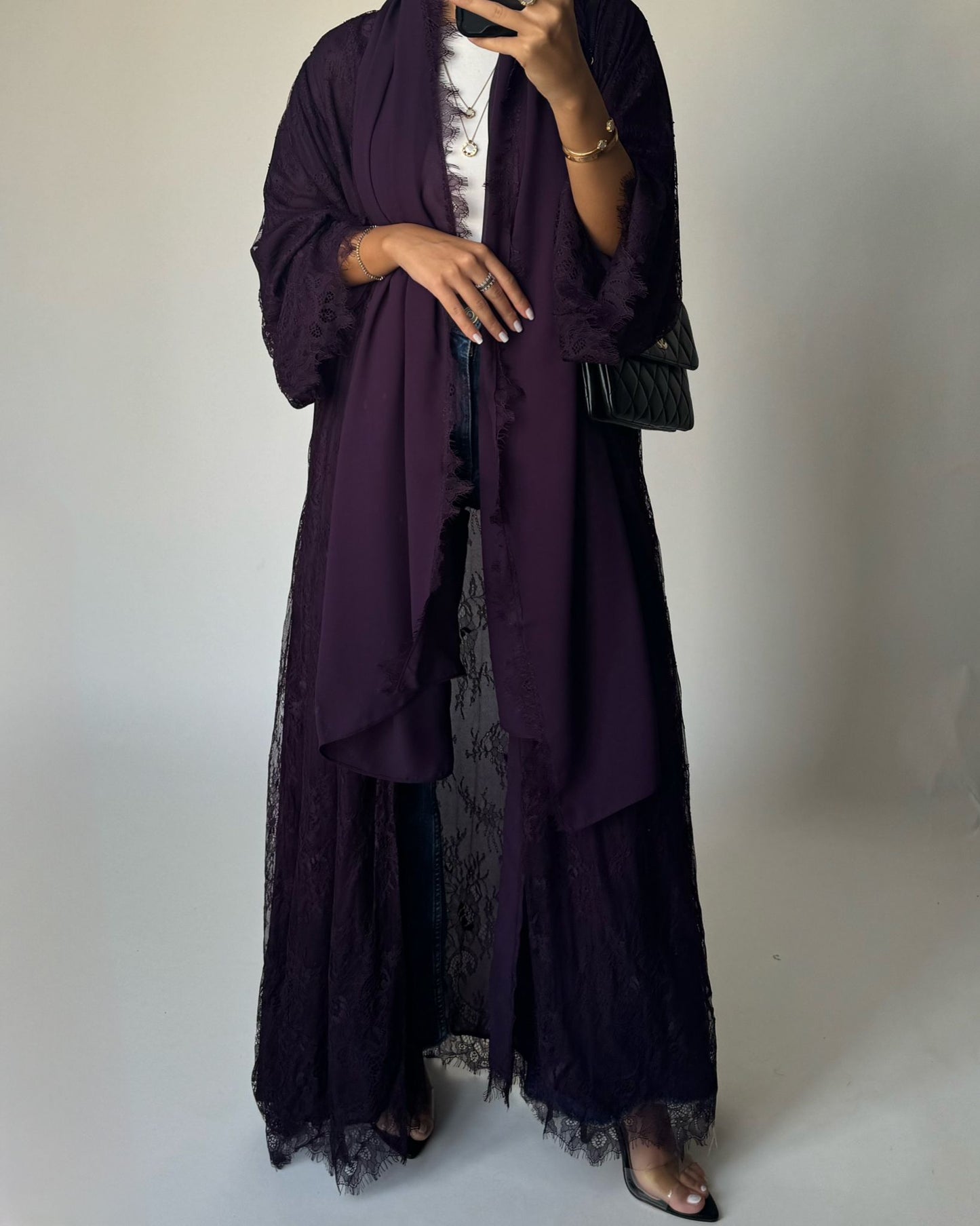 A437 - Dark Purple Lace Summery Abaya