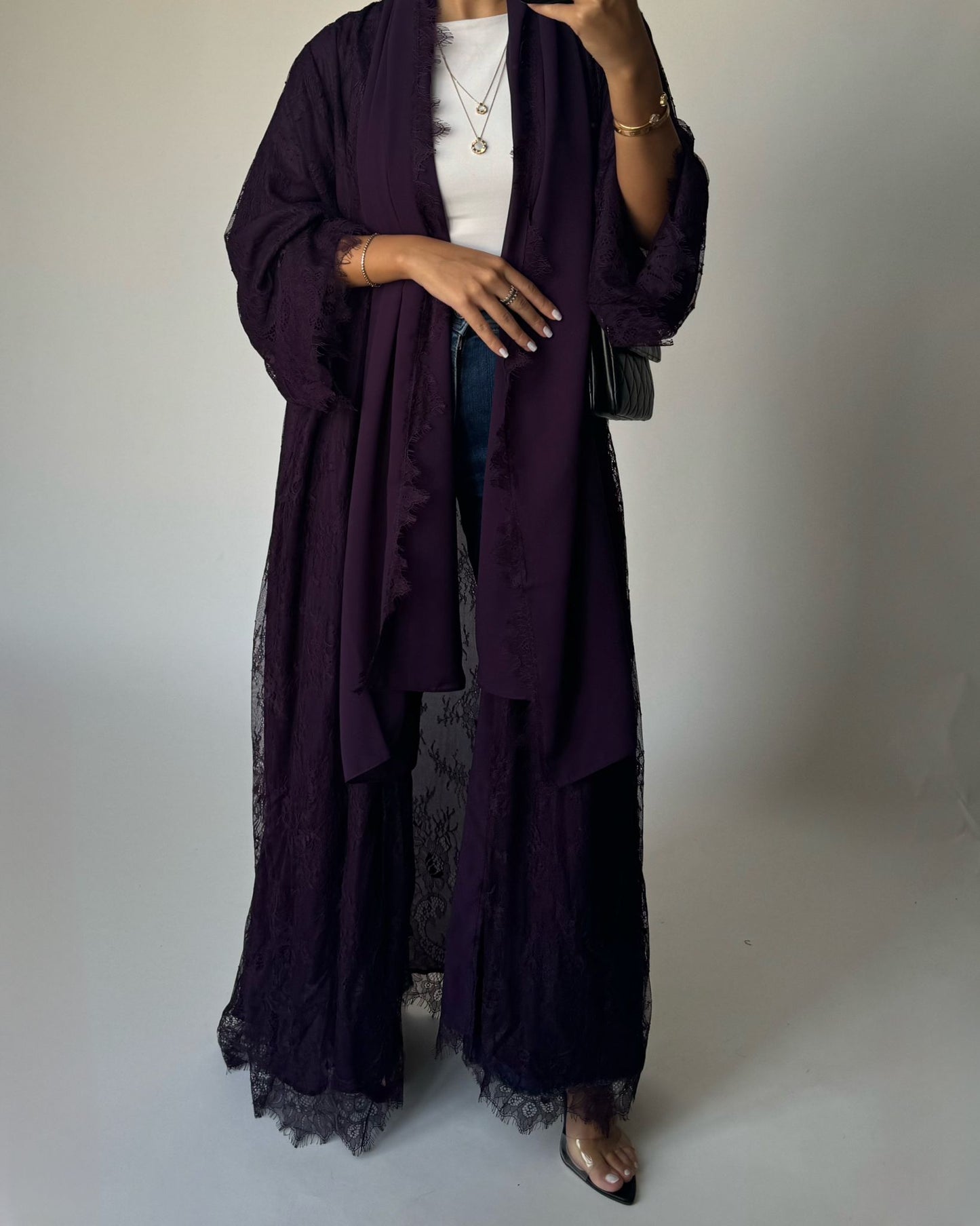 A437 - Dark Purple Lace Summery Abaya