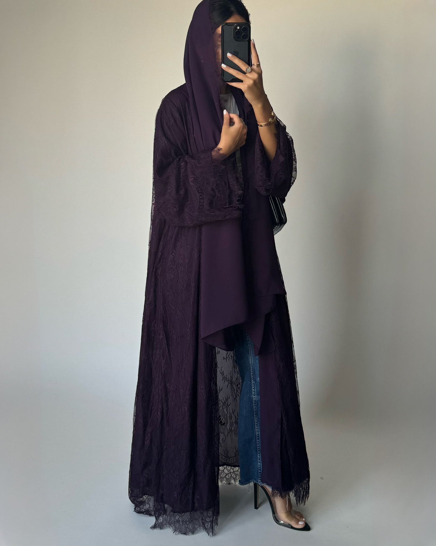 A437 - Dark Purple Lace Summery Abaya