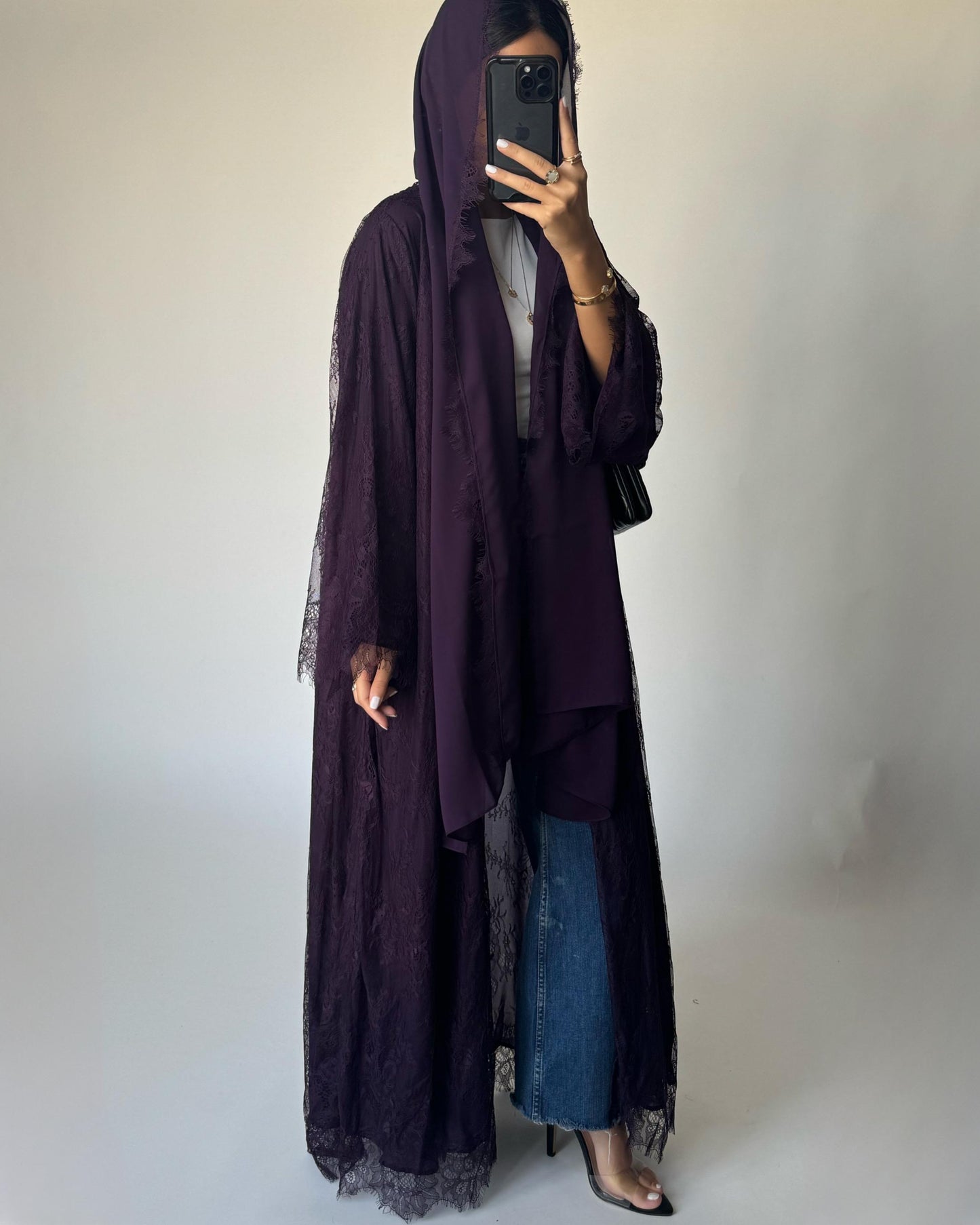 A437 - Dark Purple Lace Summery Abaya