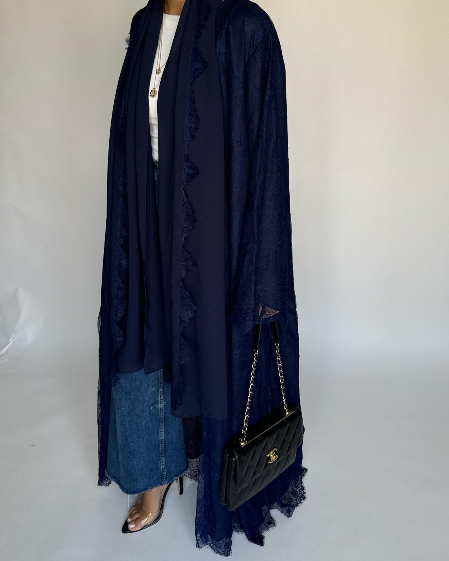A432 - Navy Blue Lace Summery Abaya