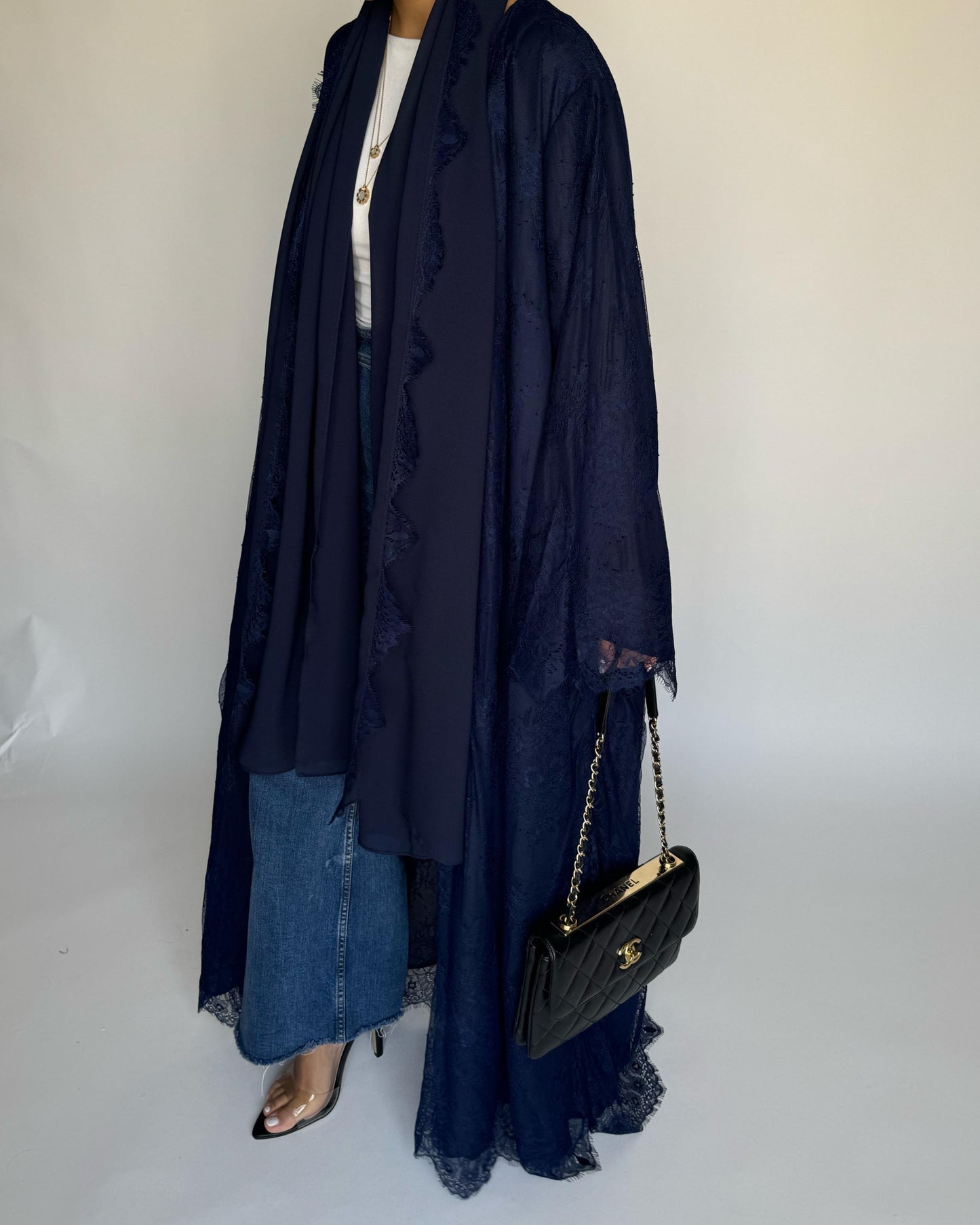 A432 - Navy Blue Lace Summery Abaya