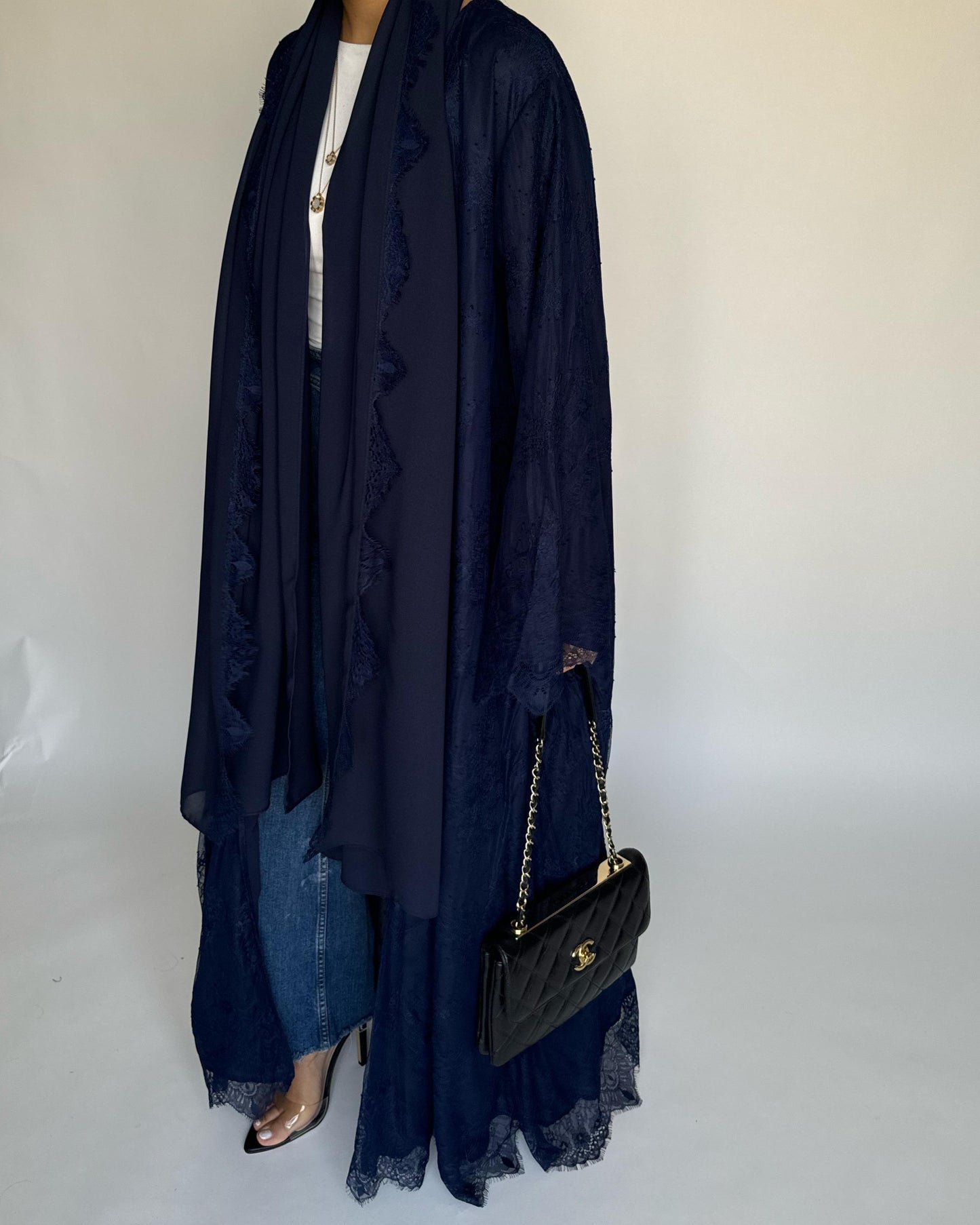 A432 - Navy Blue Lace Summery Abaya