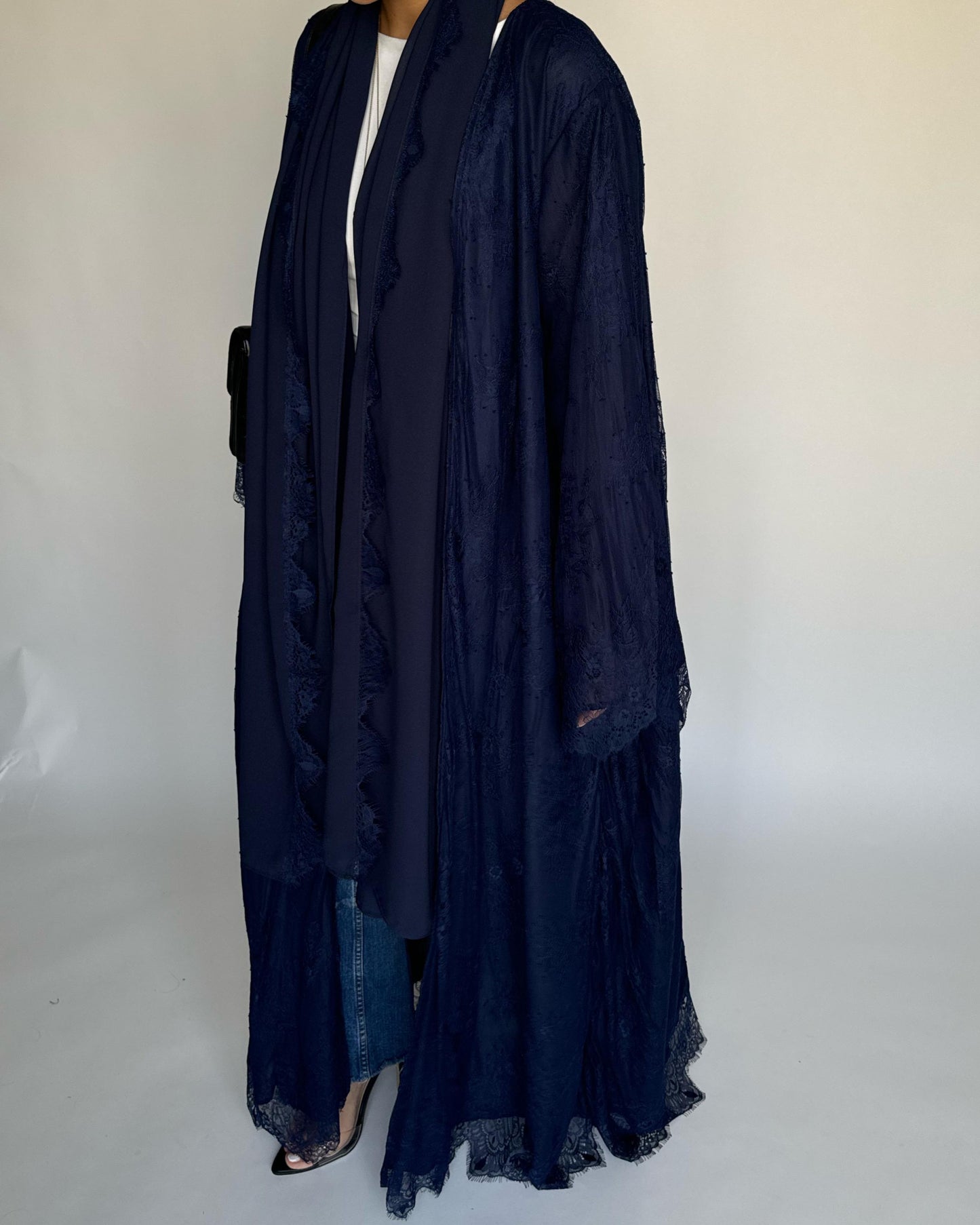 A432 - Navy Blue Lace Summery Abaya