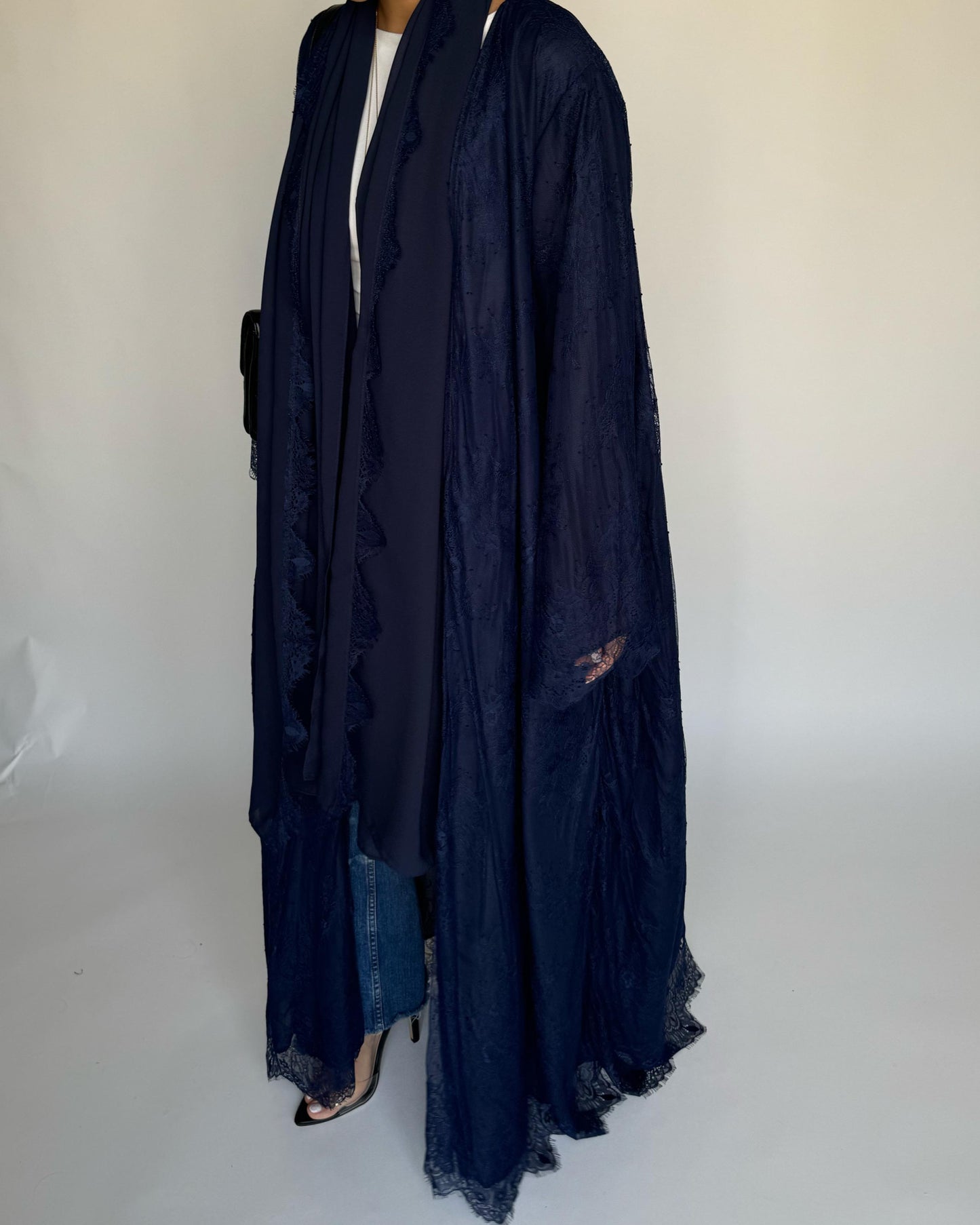 A432 - Navy Blue Lace Summery Abaya