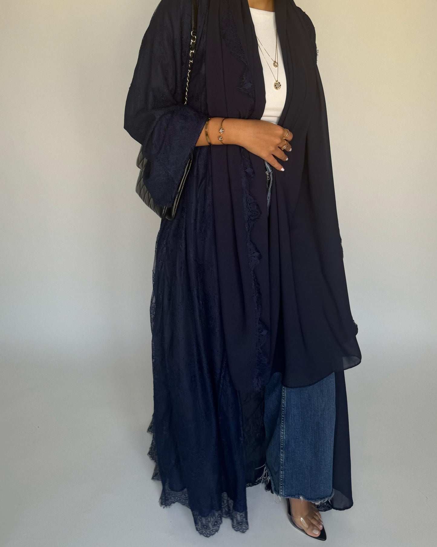 A432 - Navy Blue Lace Summery Abaya