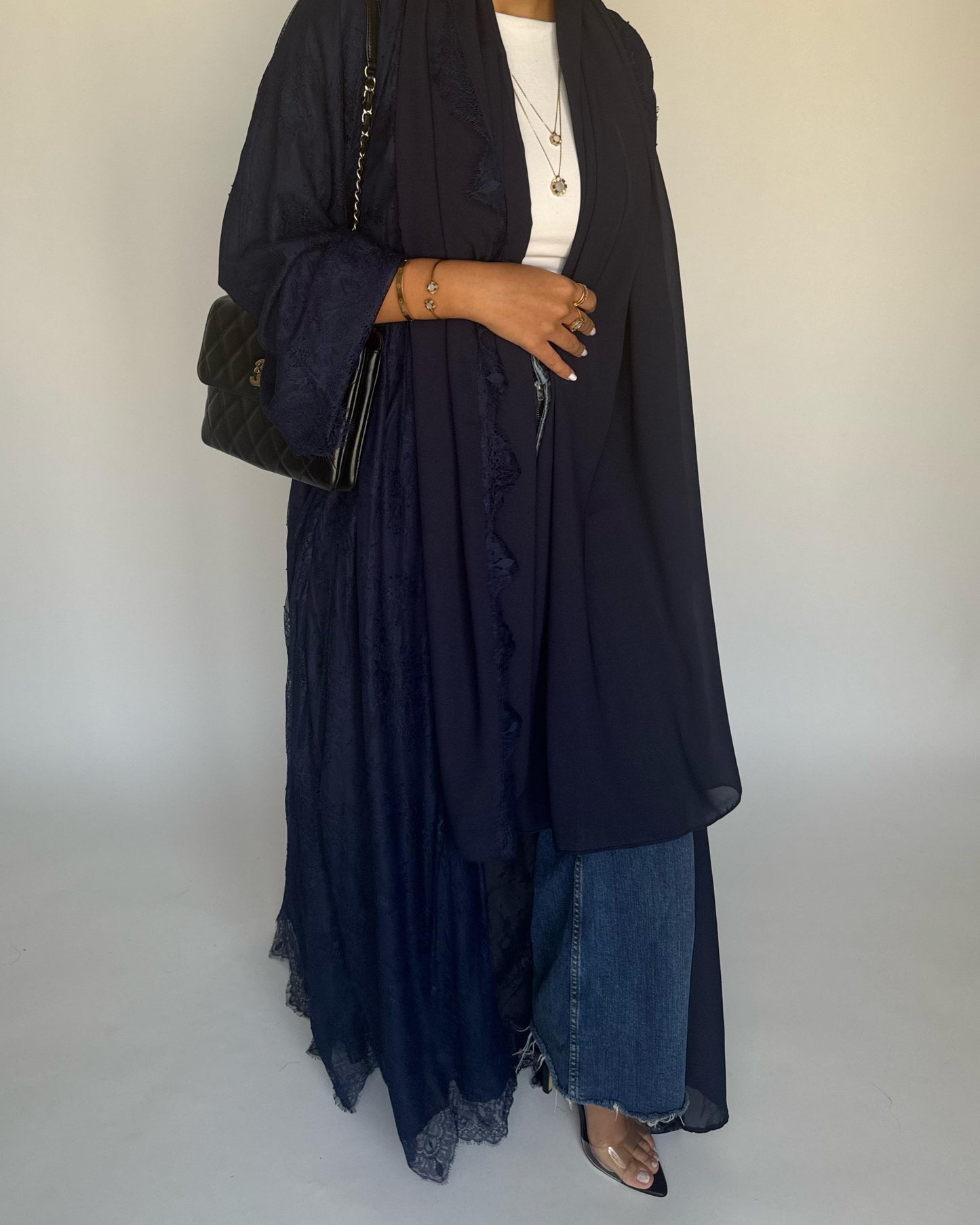 A432 - Navy Blue Lace Summery Abaya