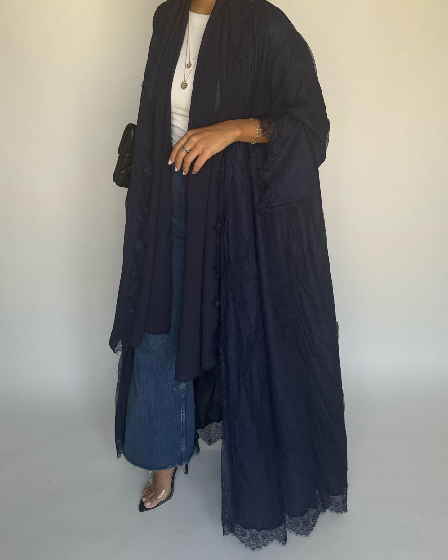 A432 - Navy Blue Lace Summery Abaya