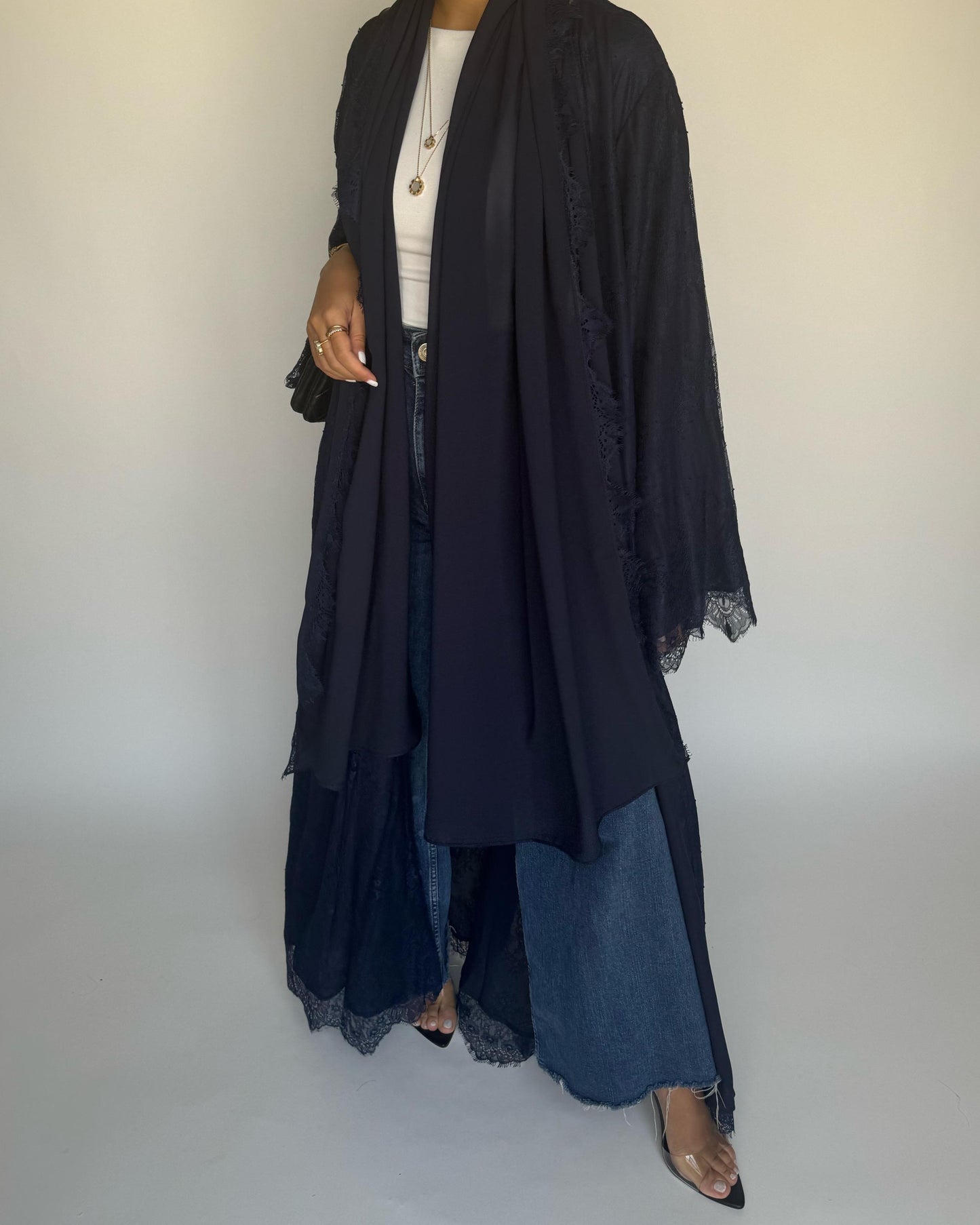 A432 - Navy Blue Lace Summery Abaya