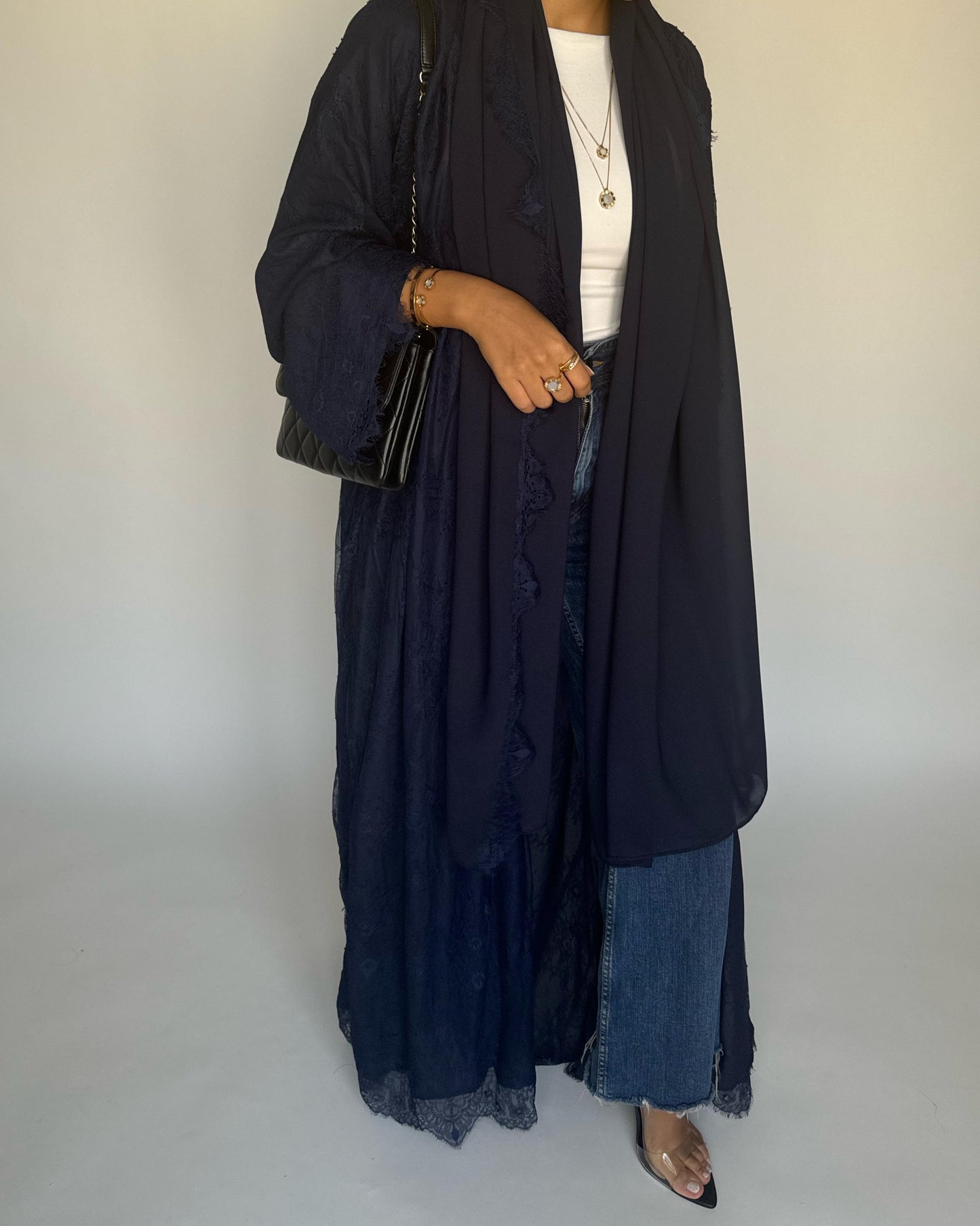 A432 - Navy Blue Lace Summery Abaya