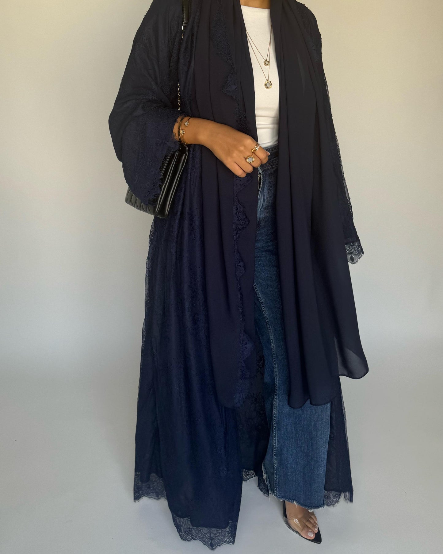 A432 - Navy Blue Lace Summery Abaya