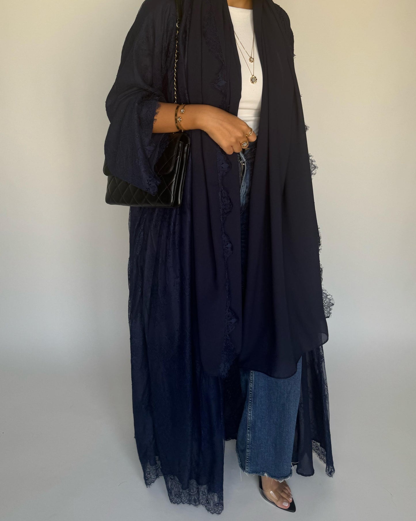 A432 - Navy Blue Lace Summery Abaya