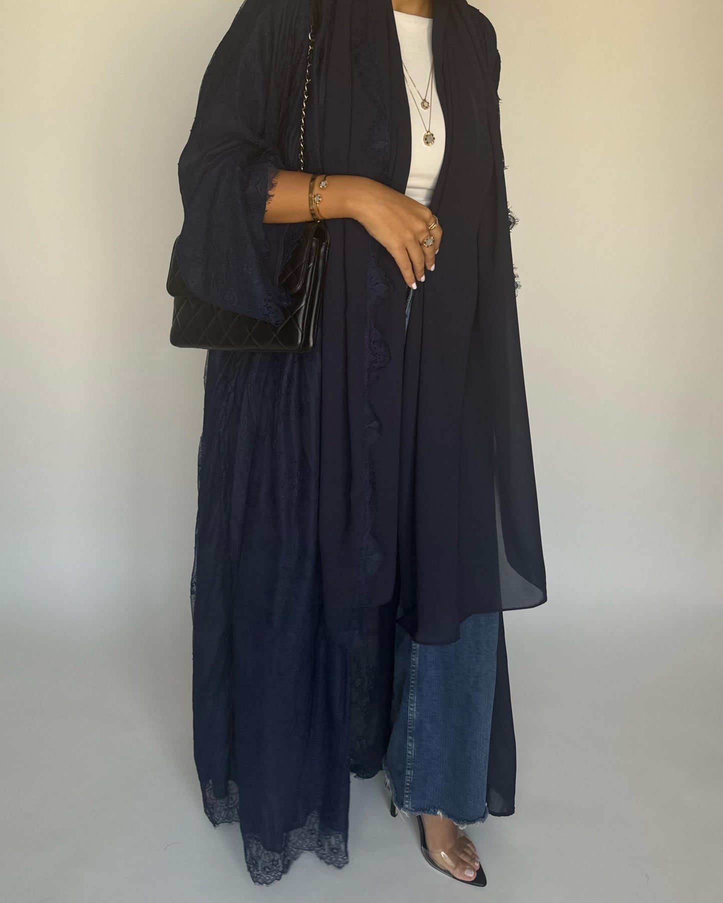 A432 - Navy Blue Lace Summery Abaya