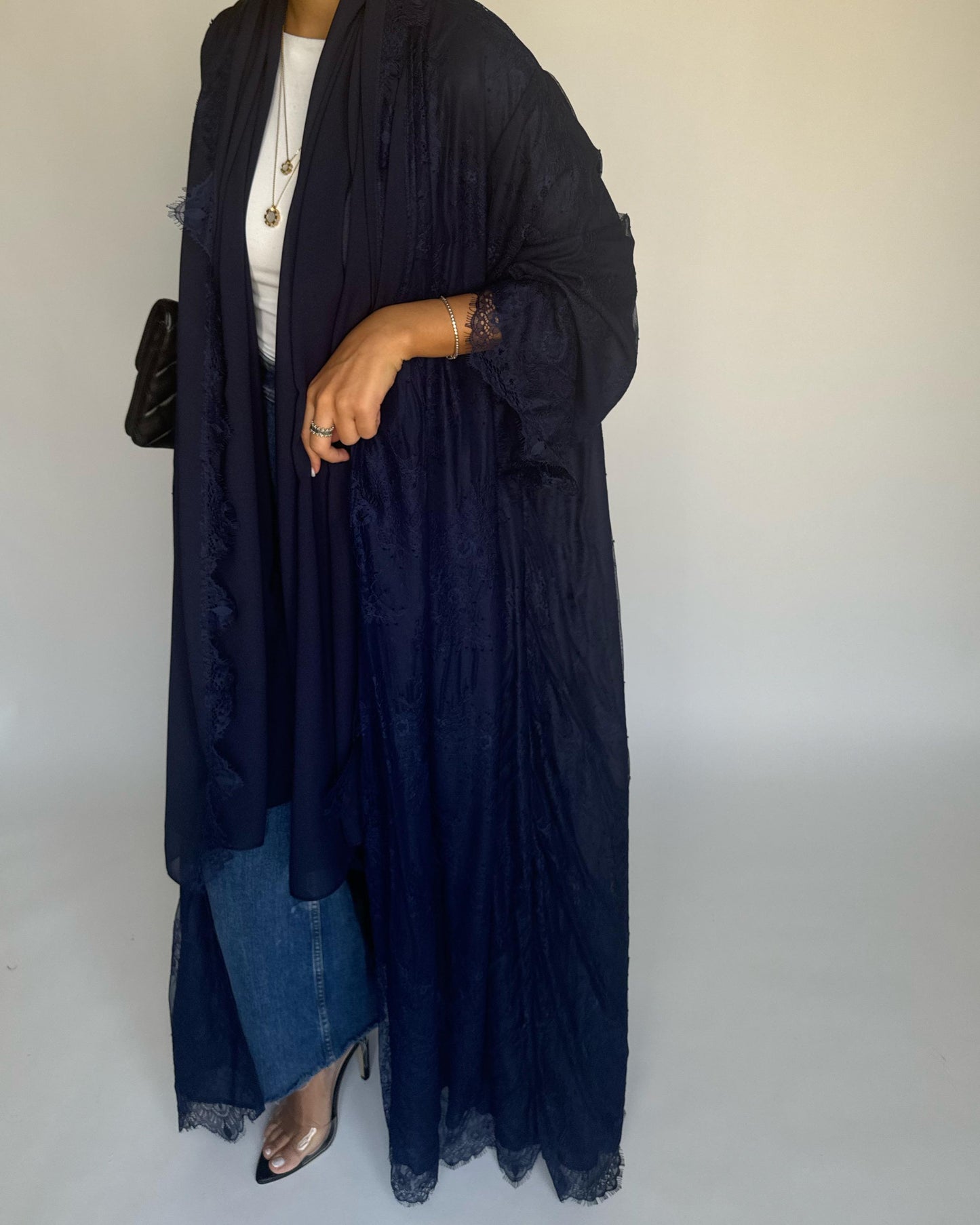 A432 - Navy Blue Lace Summery Abaya