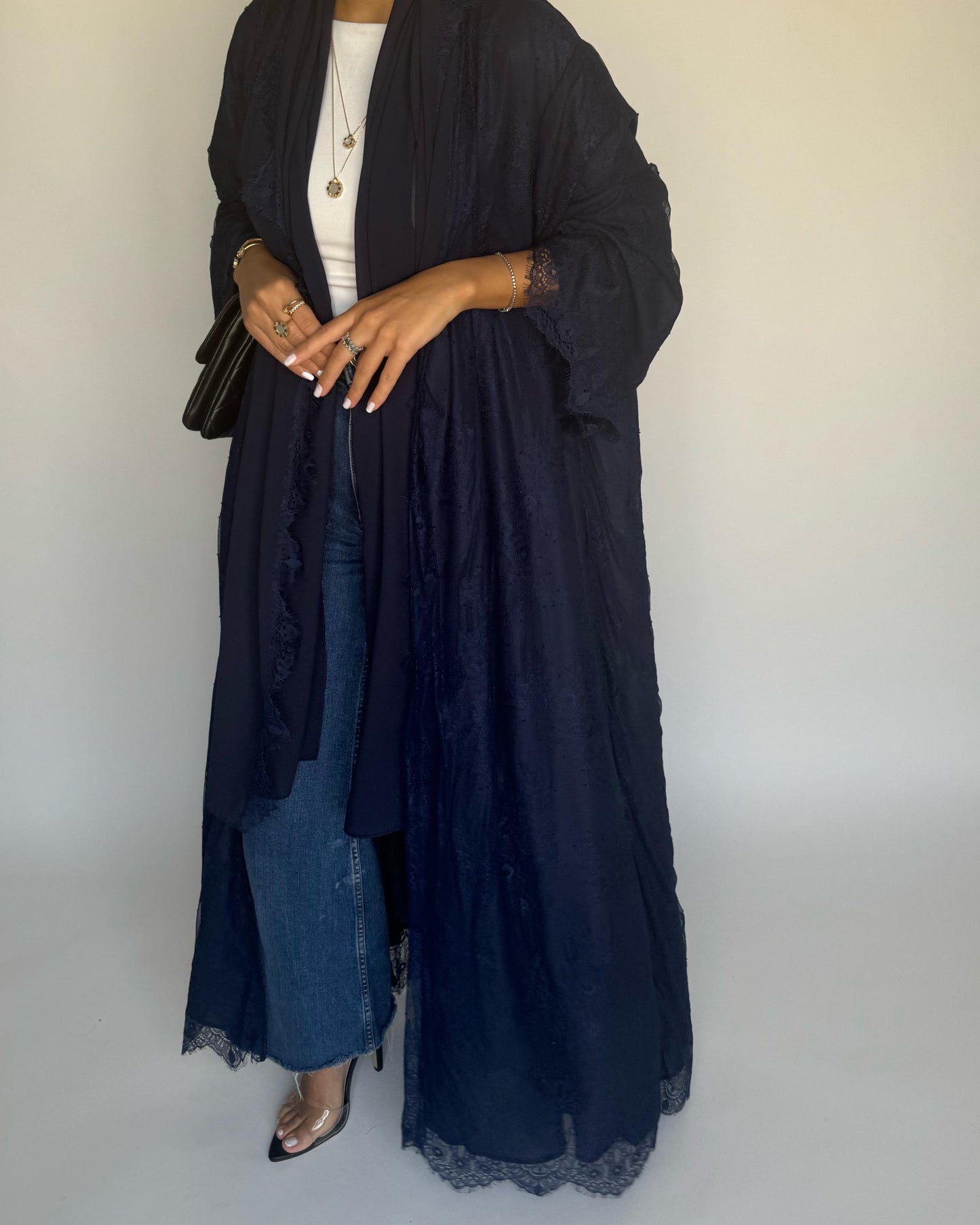 A432 - Navy Blue Lace Summery Abaya