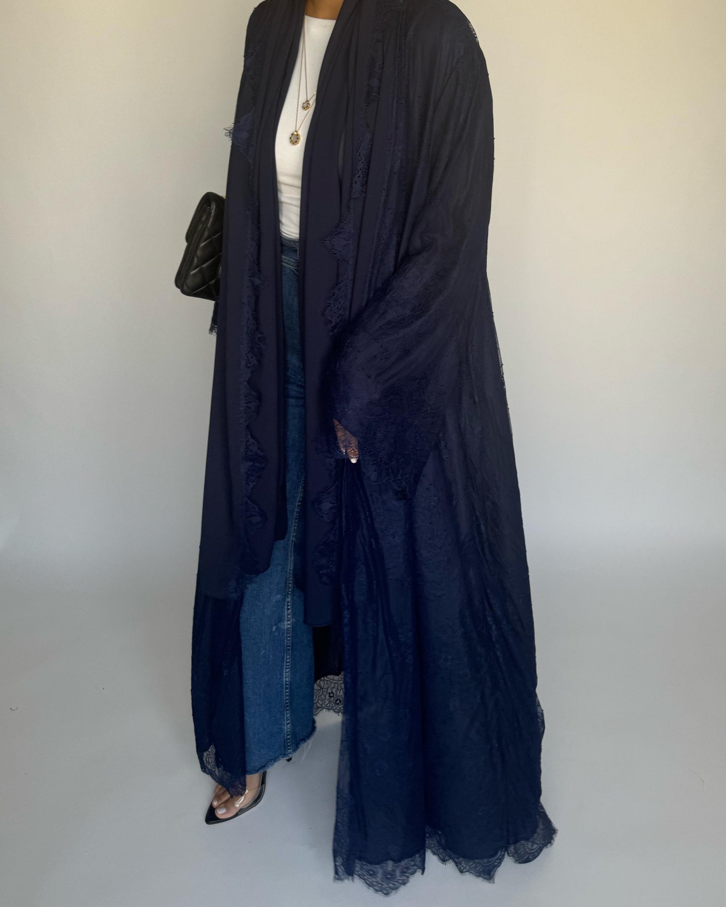 A432 - Navy Blue Lace Summery Abaya