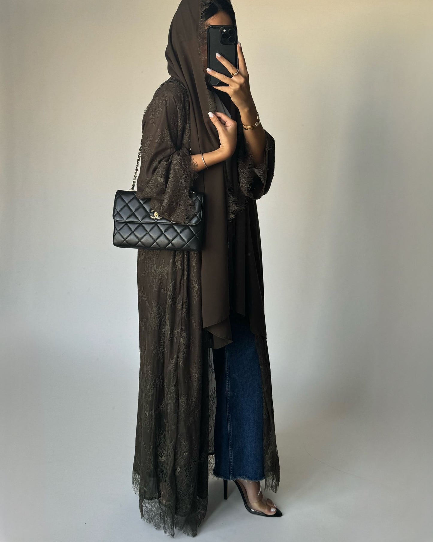 A430 - Khaki Lace Summery Abaya
