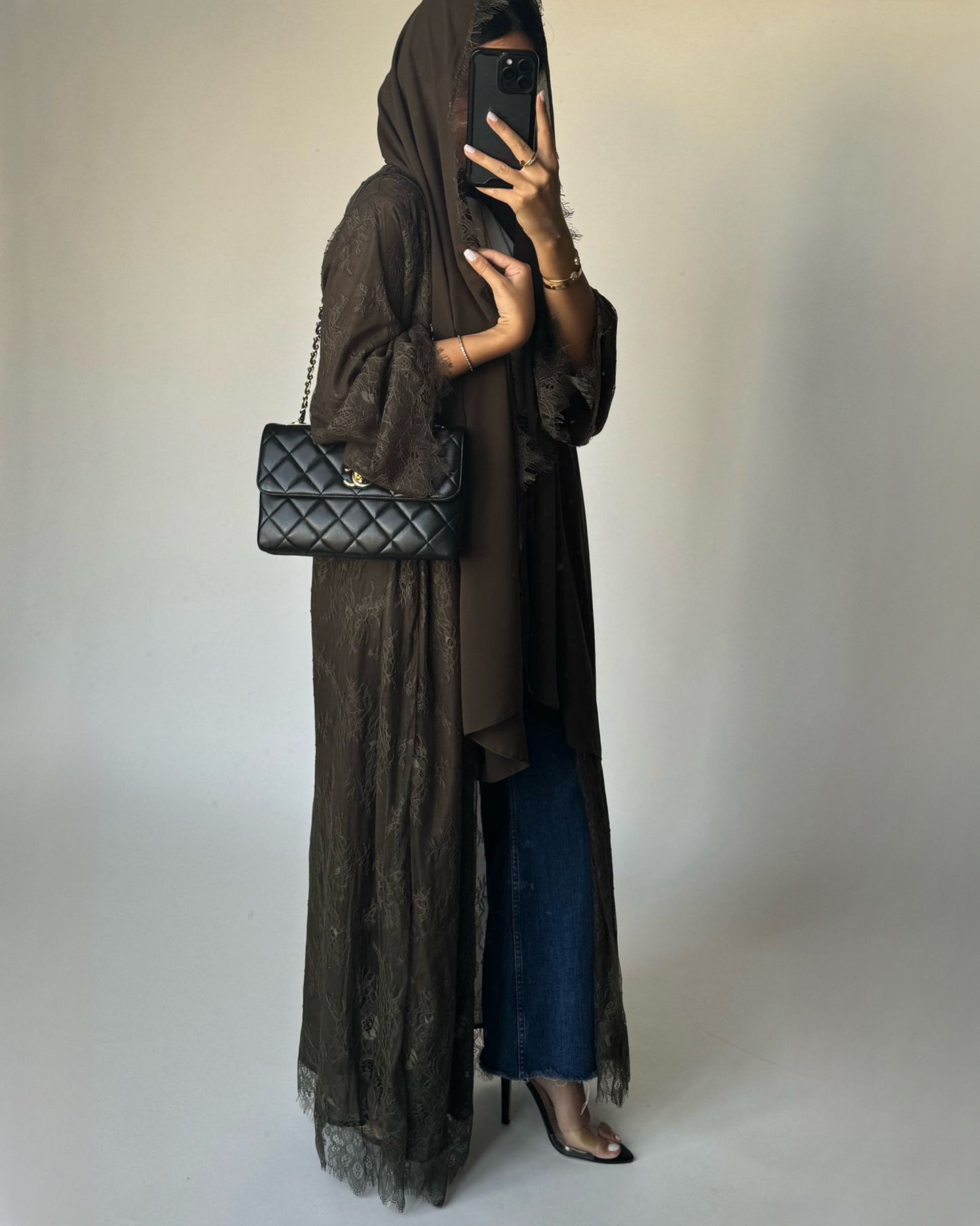 A430 - Khaki Lace Summery Abaya