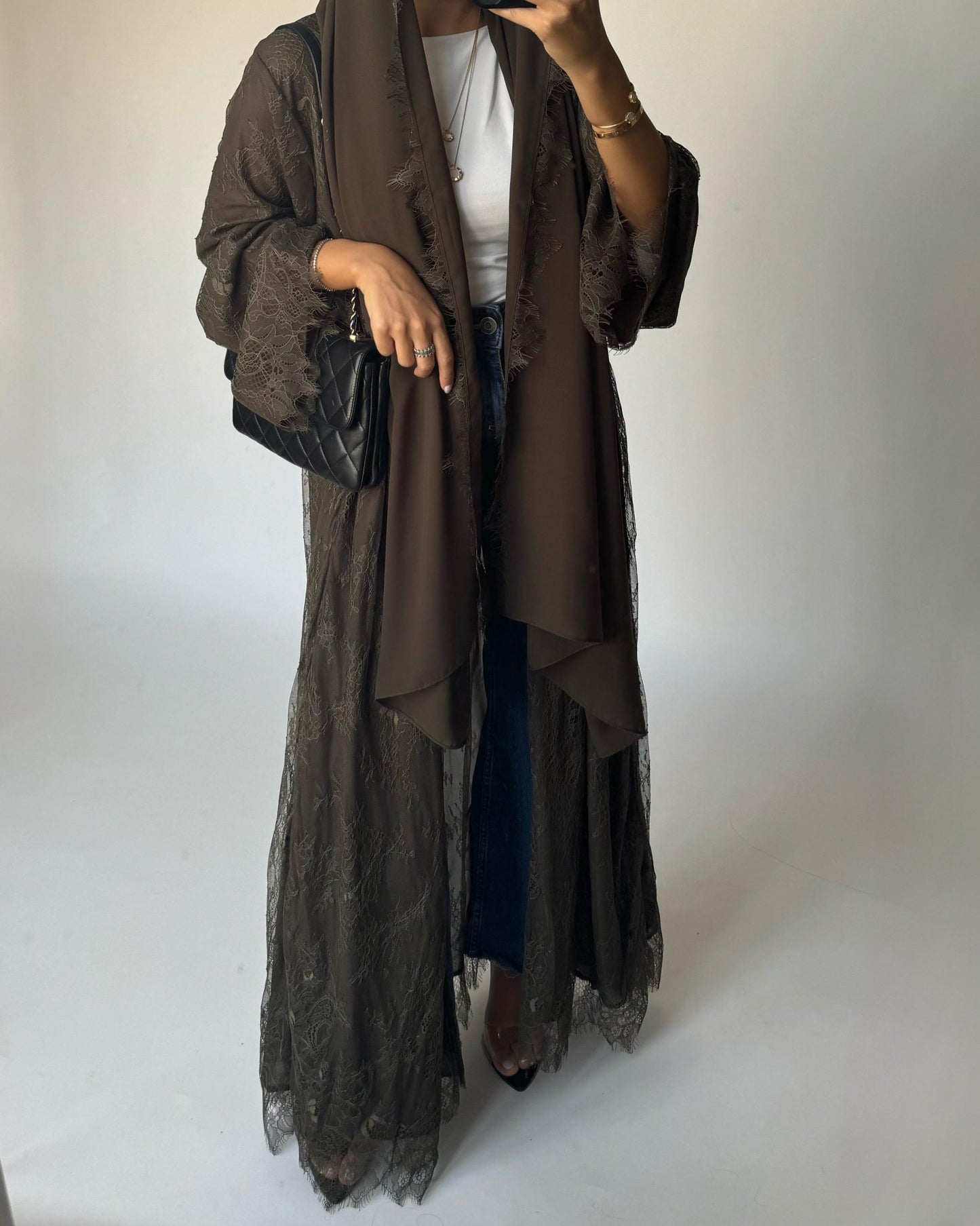 A430 - Khaki Lace Summery Abaya