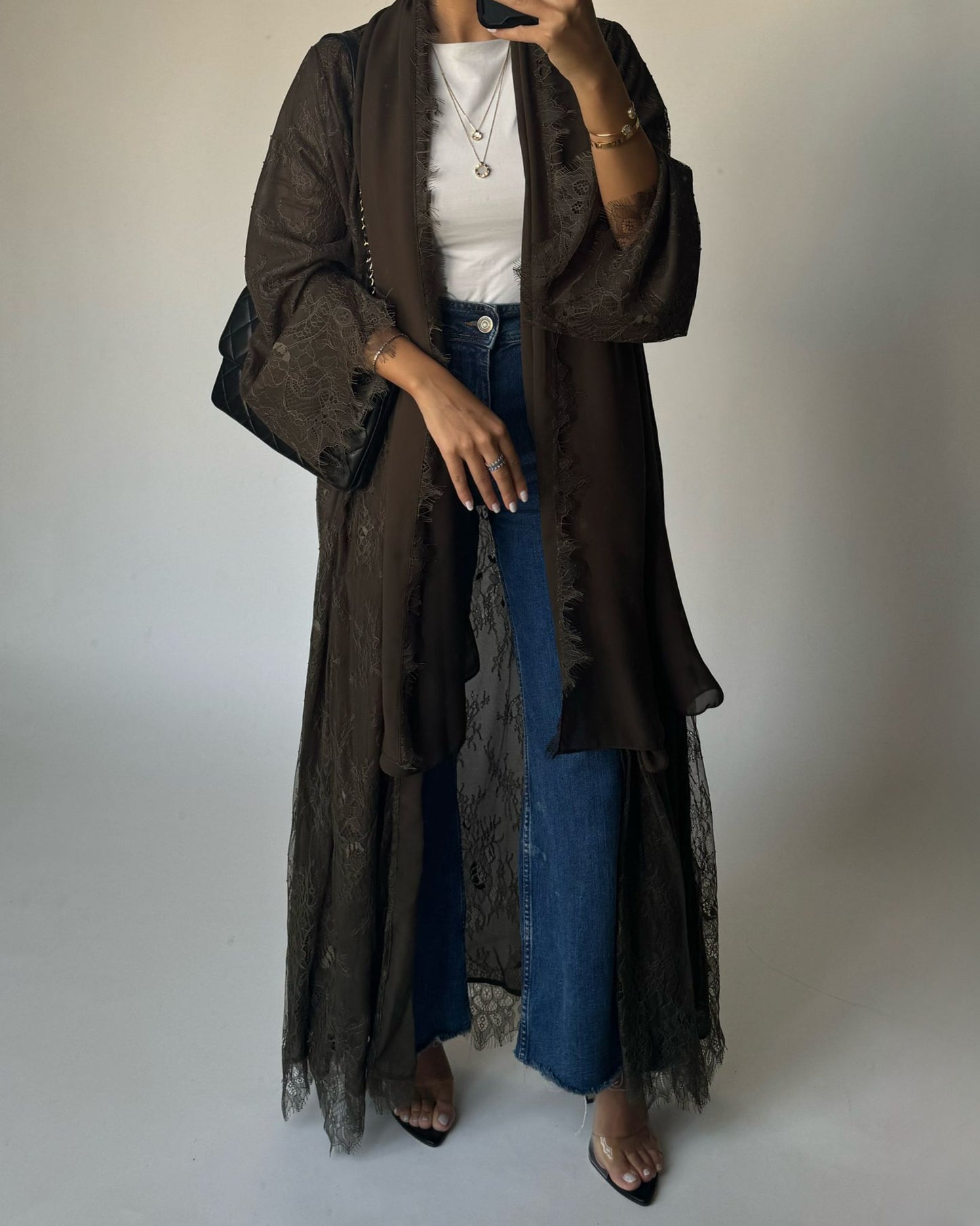 A430 - Khaki Lace Summery Abaya