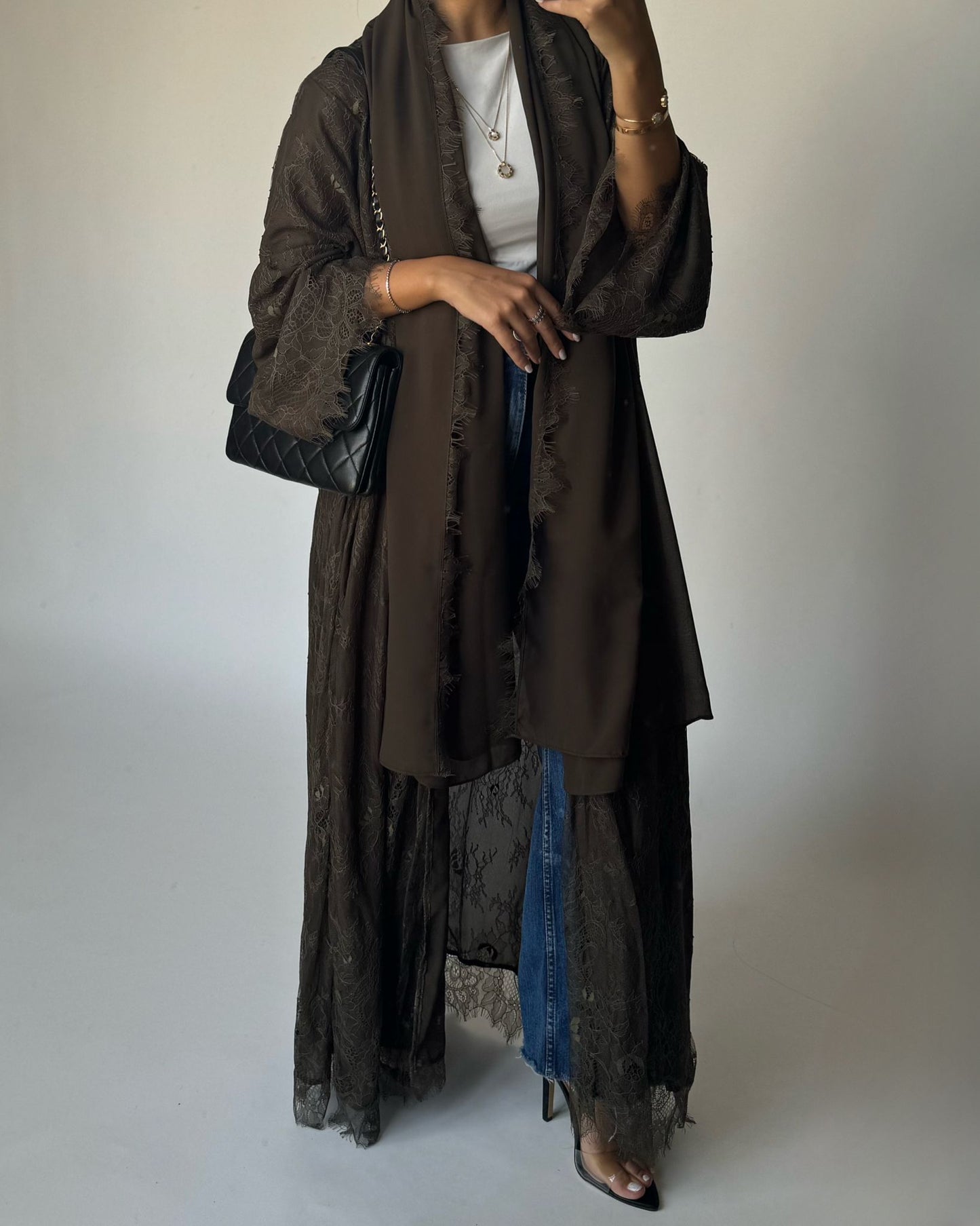 A430 - Khaki Lace Summery Abaya
