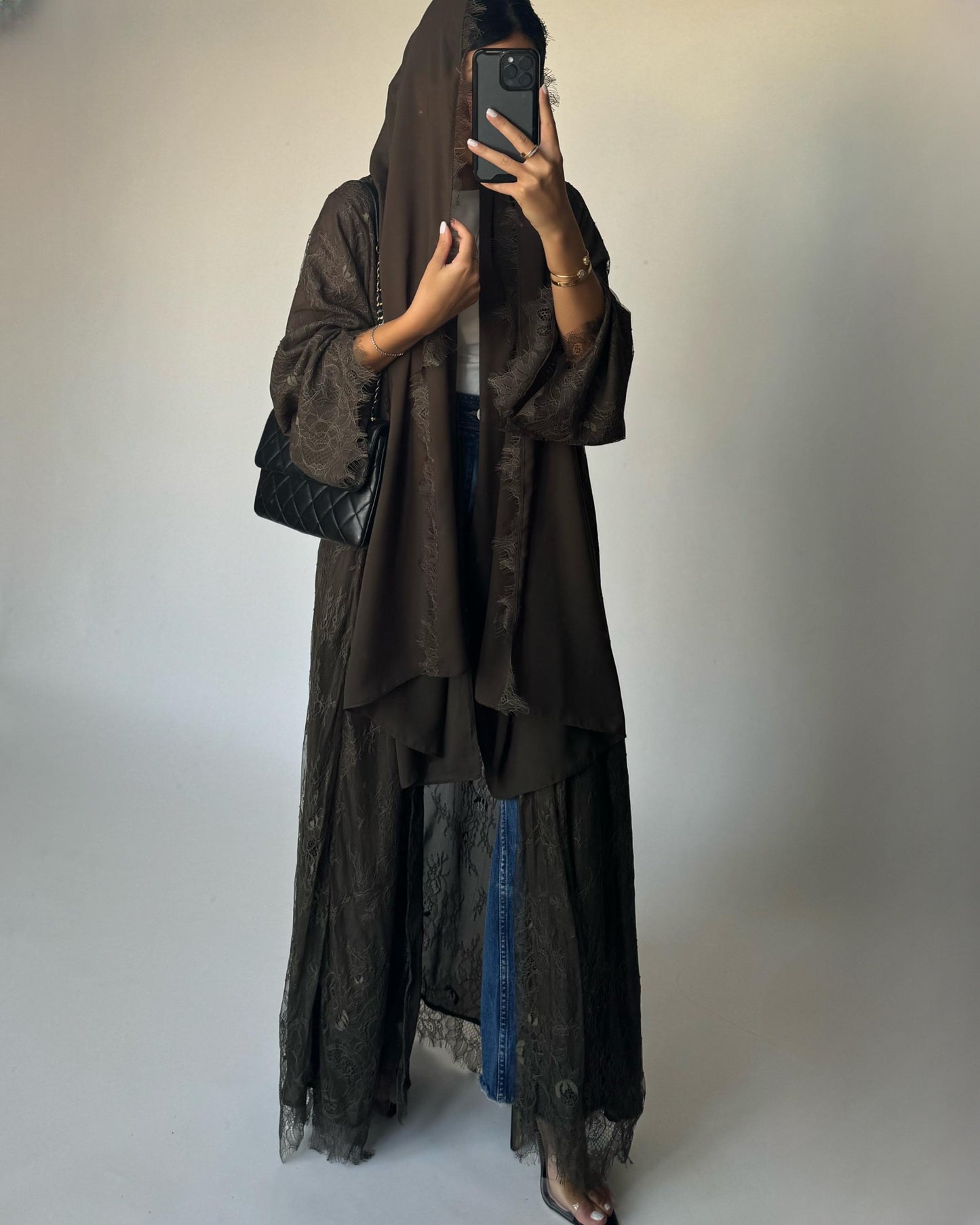 A430 - Khaki Lace Summery Abaya