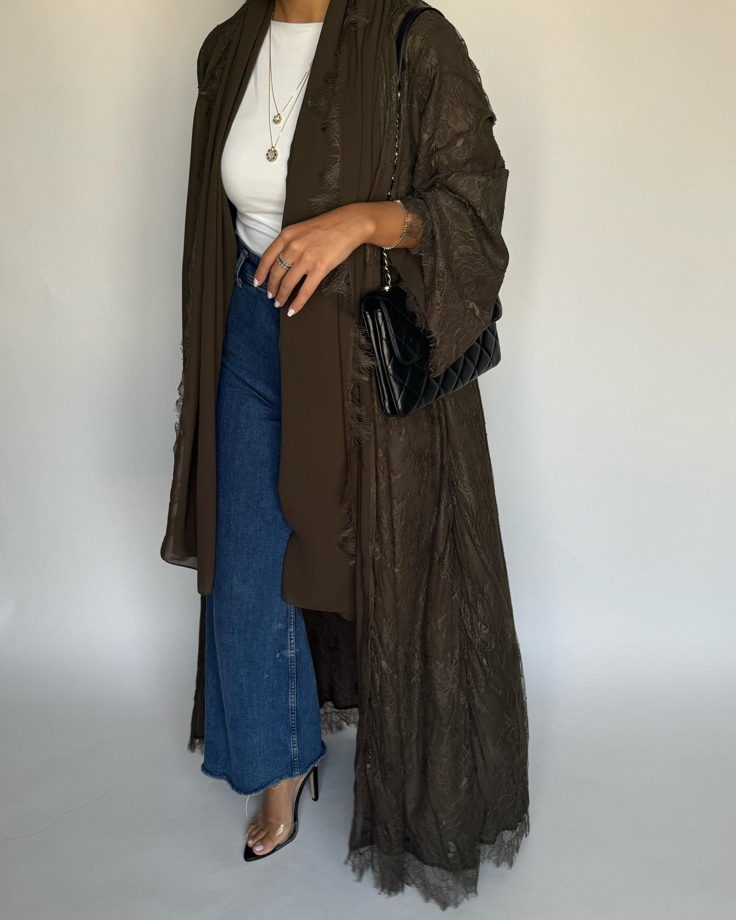 A430 - Khaki Lace Summery Abaya
