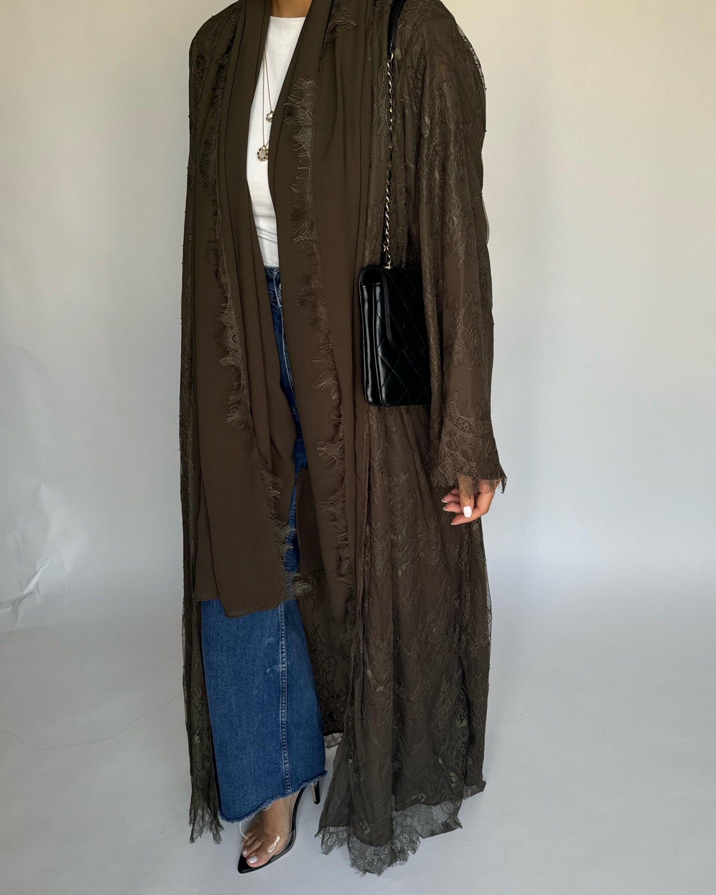 A430 - Khaki Lace Summery Abaya