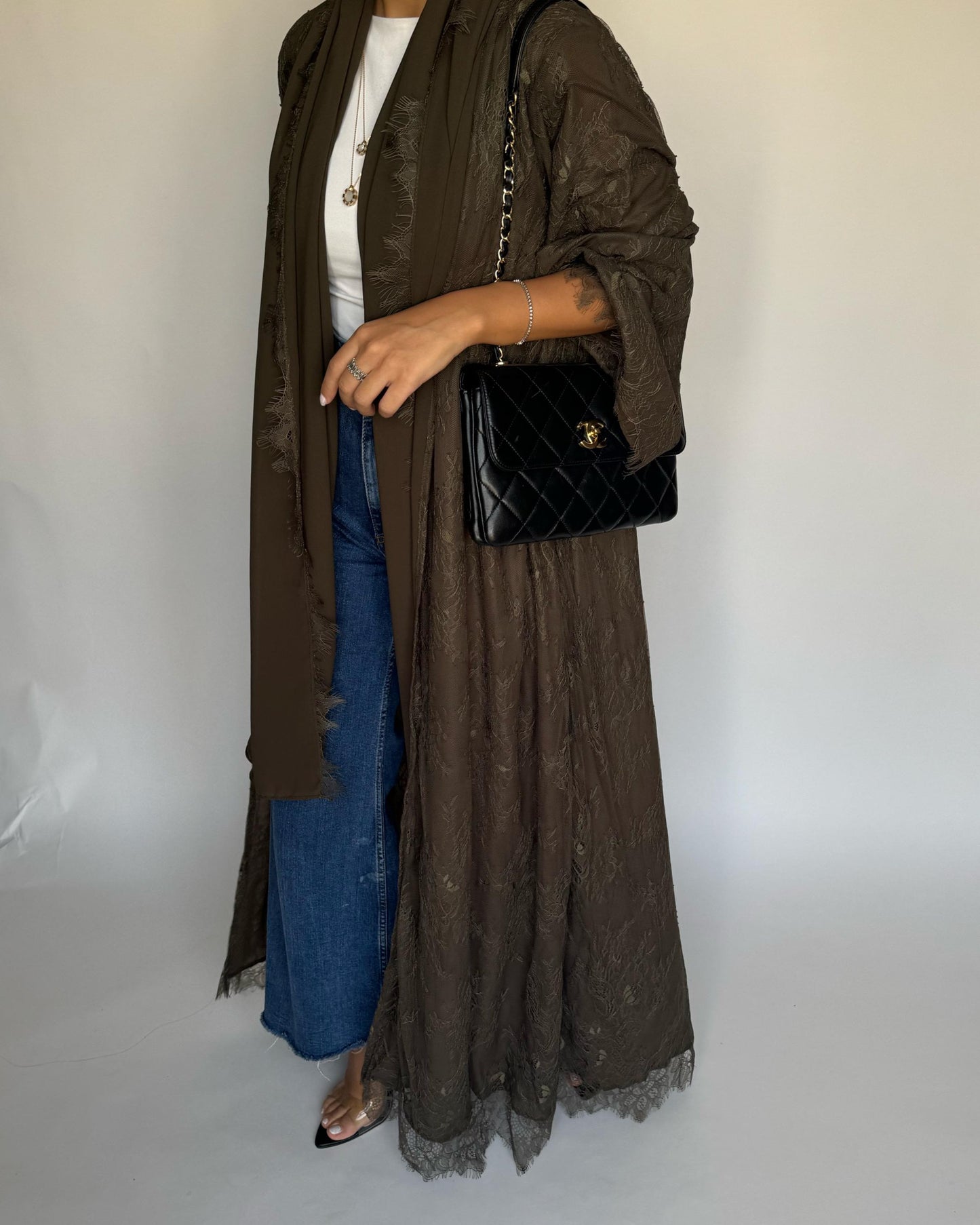 A430 - Khaki Lace Summery Abaya