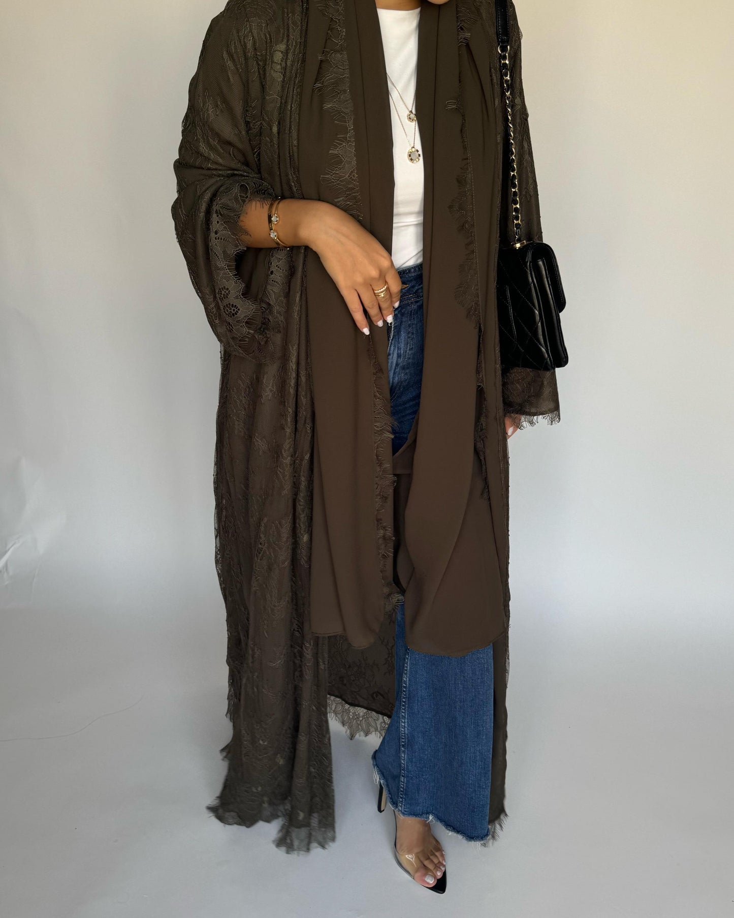 A430 - Khaki Lace Summery Abaya