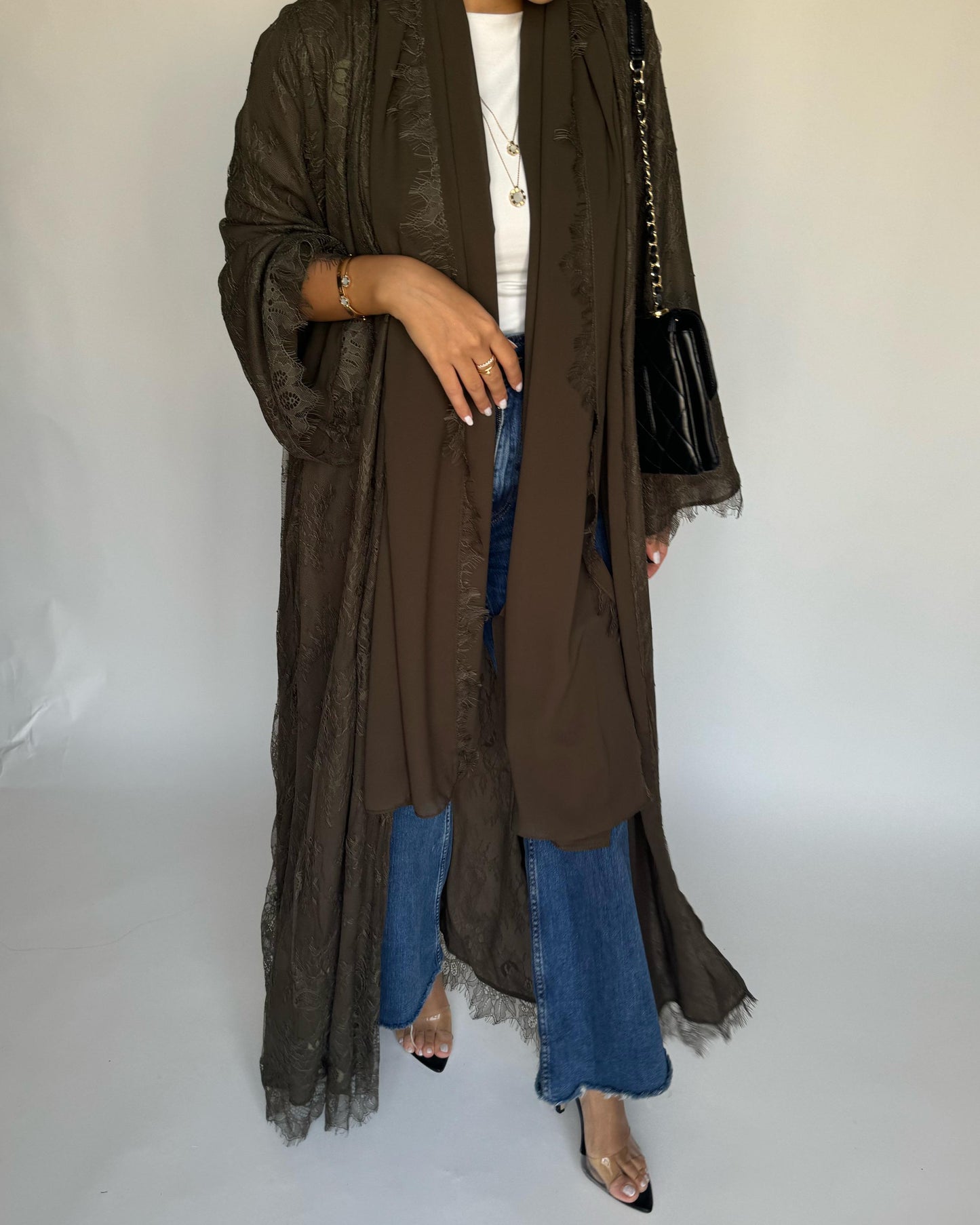 A430 - Khaki Lace Summery Abaya
