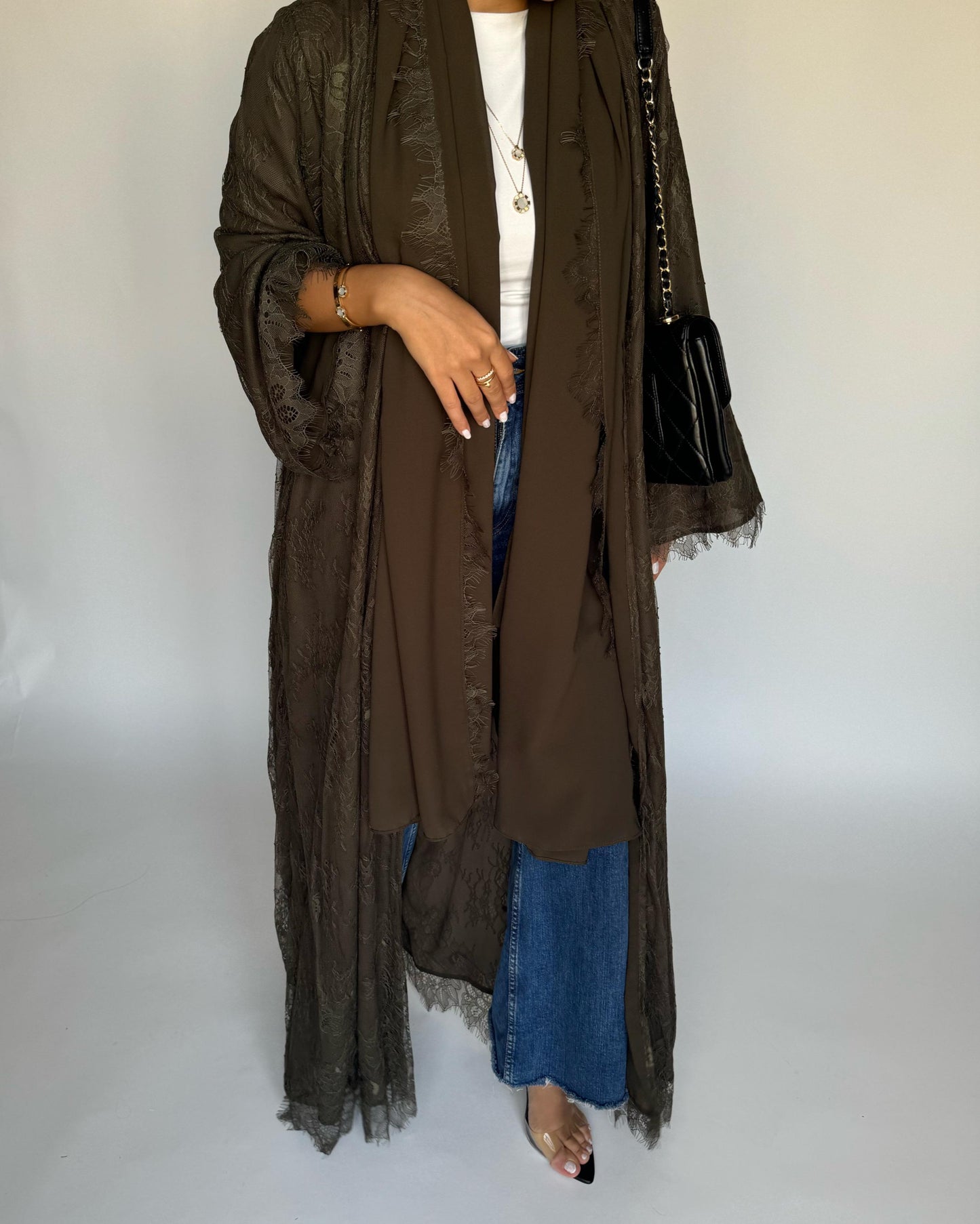 A430 - Khaki Lace Summery Abaya