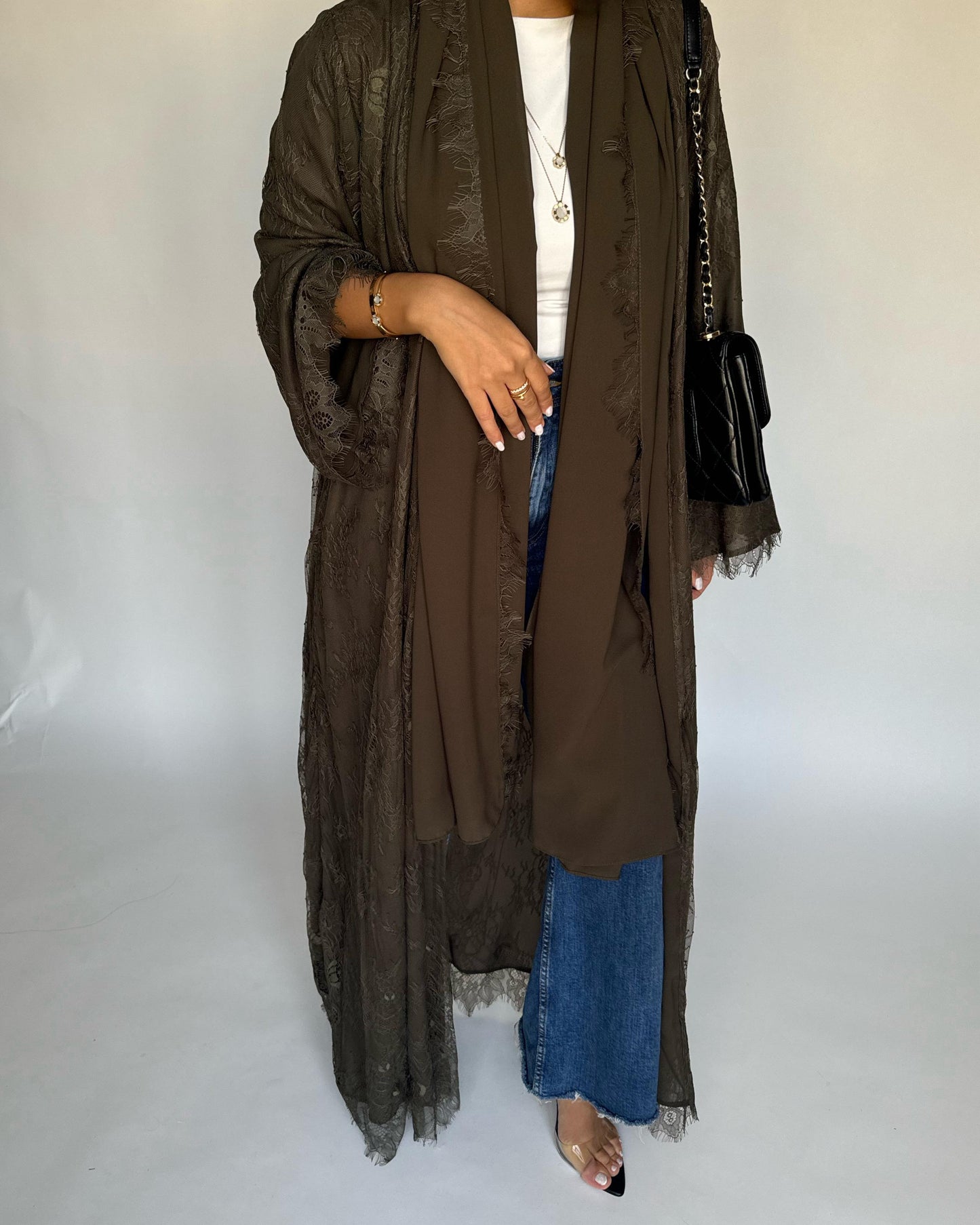A430 - Khaki Lace Summery Abaya
