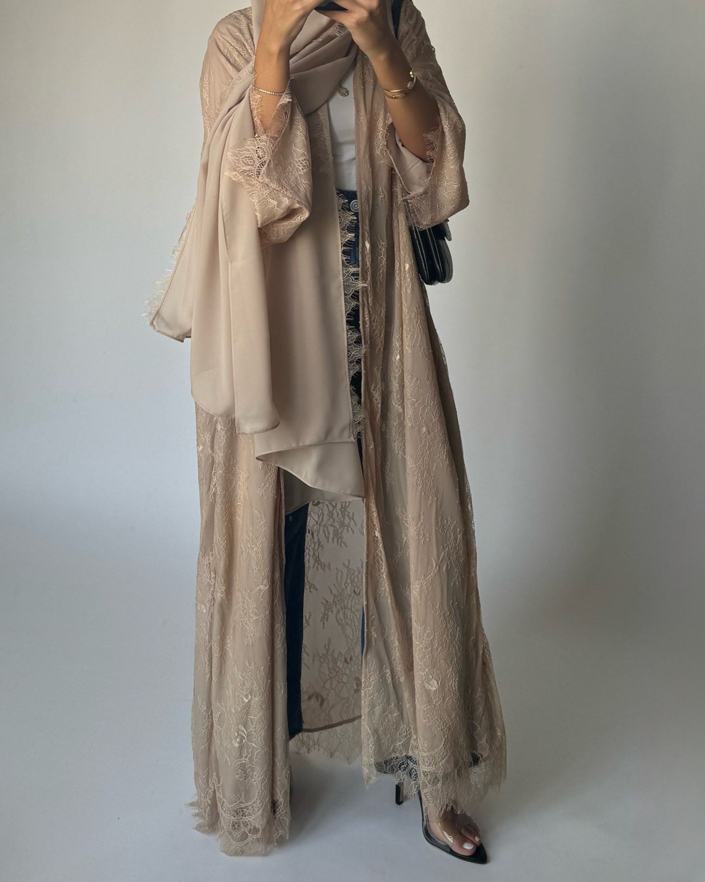 A434 - Beige Lace Summery Abaya