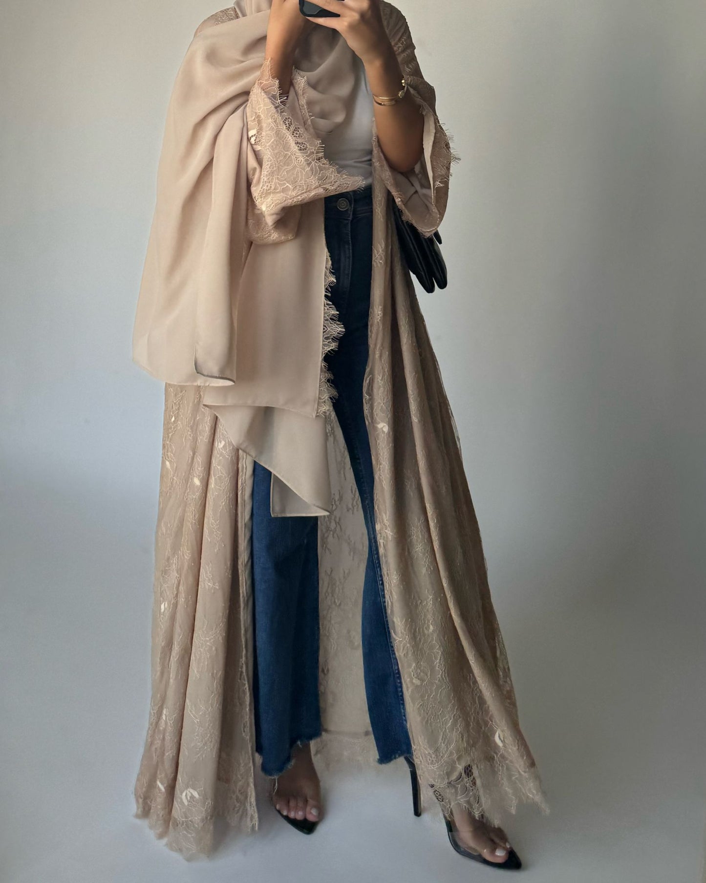 A434 - Beige Lace Summery Abaya