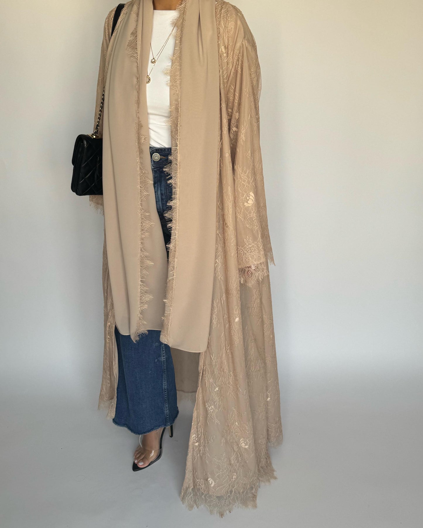 A434 - Beige Lace Summery Abaya